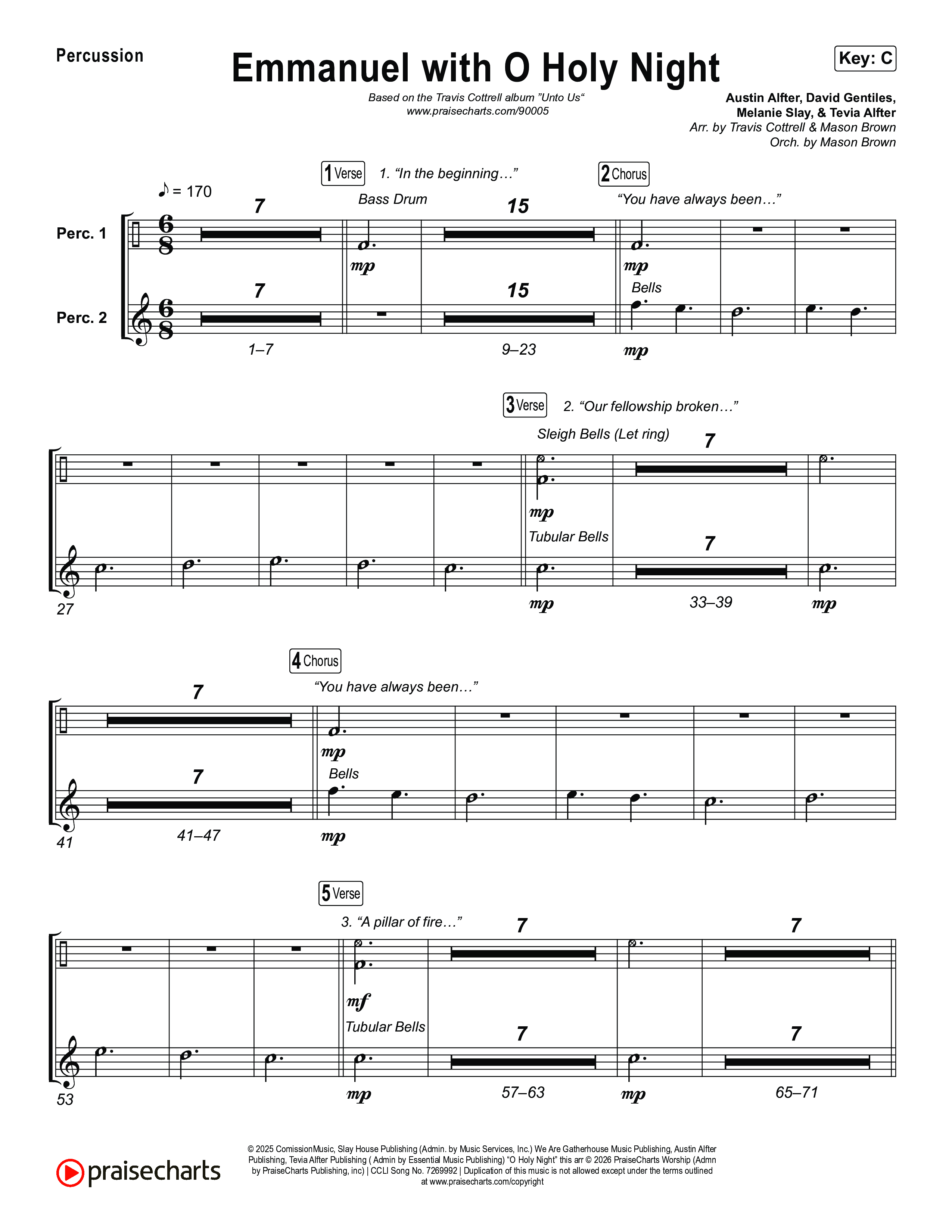Emmanuel / O Holy Night (Choral/SATB) Percussion (Travis Cottrell / Brooke Voland / Arr. Mason Brown)