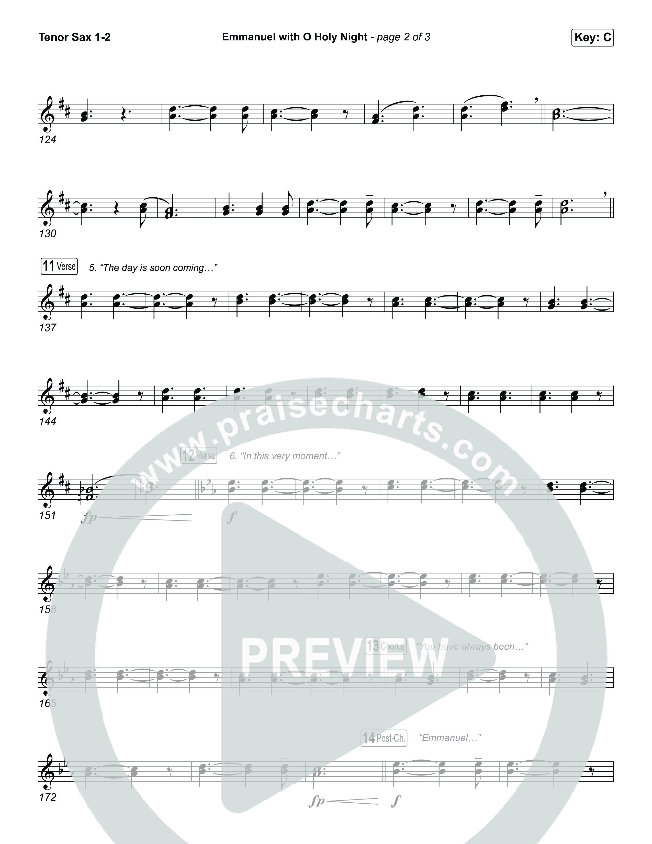 Emmanuel / O Holy Night (Choral/SATB) Tenor Sax 1,2 (Travis Cottrell / Brooke Voland / Arr. Mason Brown)