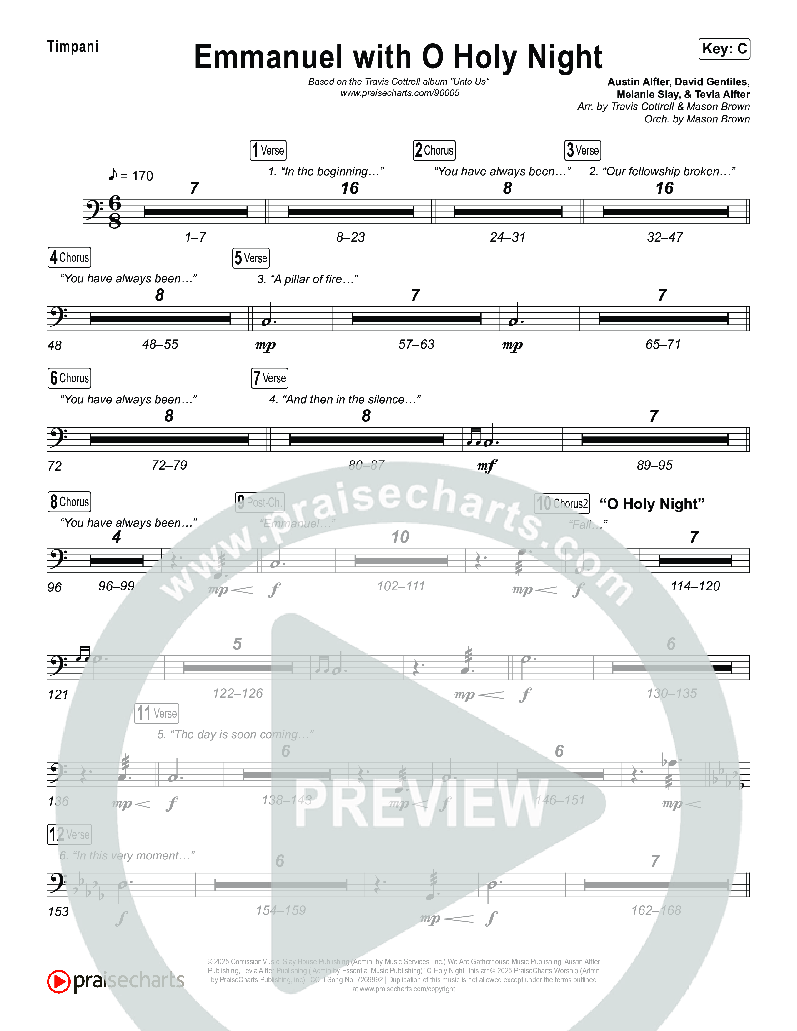 Emmanuel / O Holy Night (Choral/SATB) Timpani (Travis Cottrell / Brooke Voland / Arr. Mason Brown)
