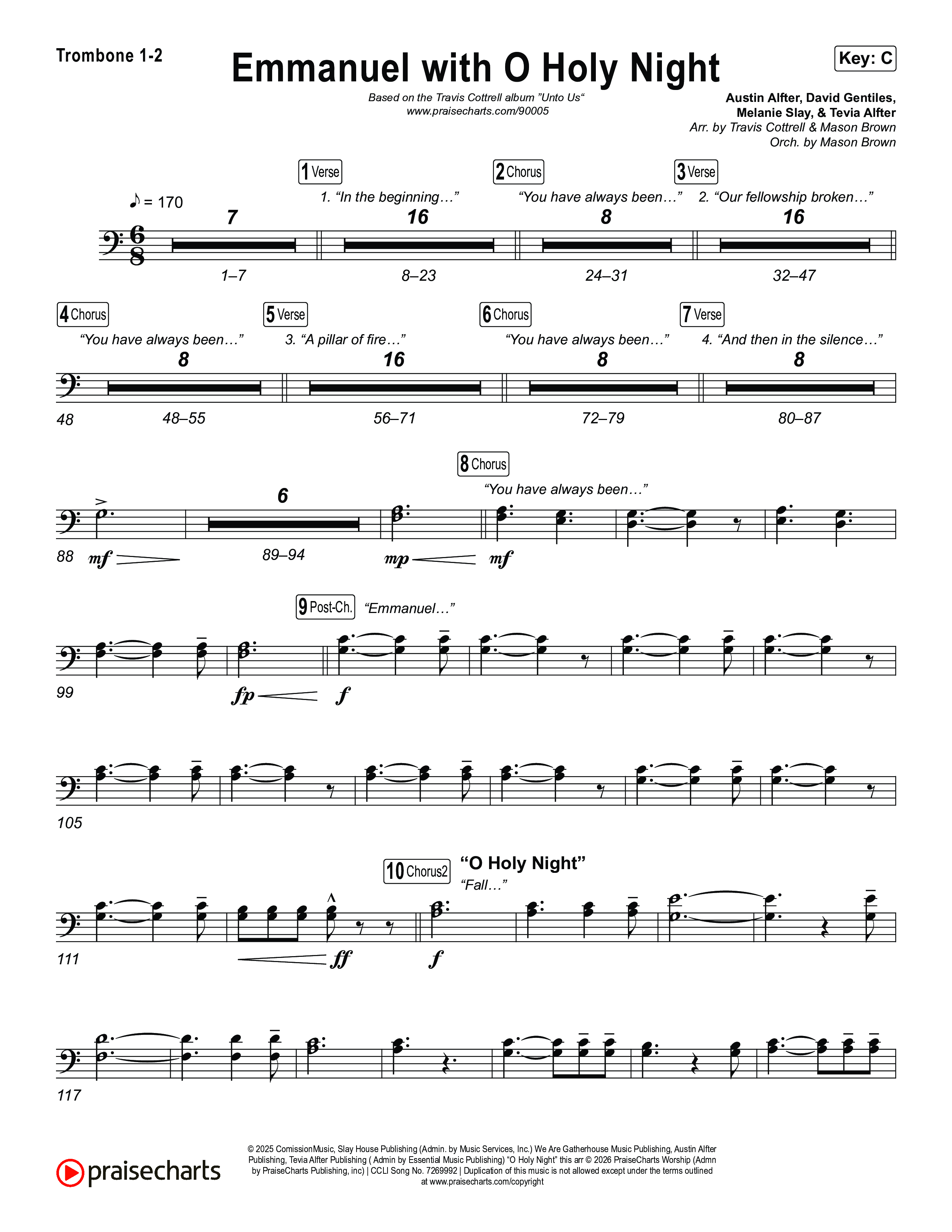 Emmanuel / O Holy Night (Choral/SATB) Trombone 1,2 (Travis Cottrell / Brooke Voland / Arr. Mason Brown)