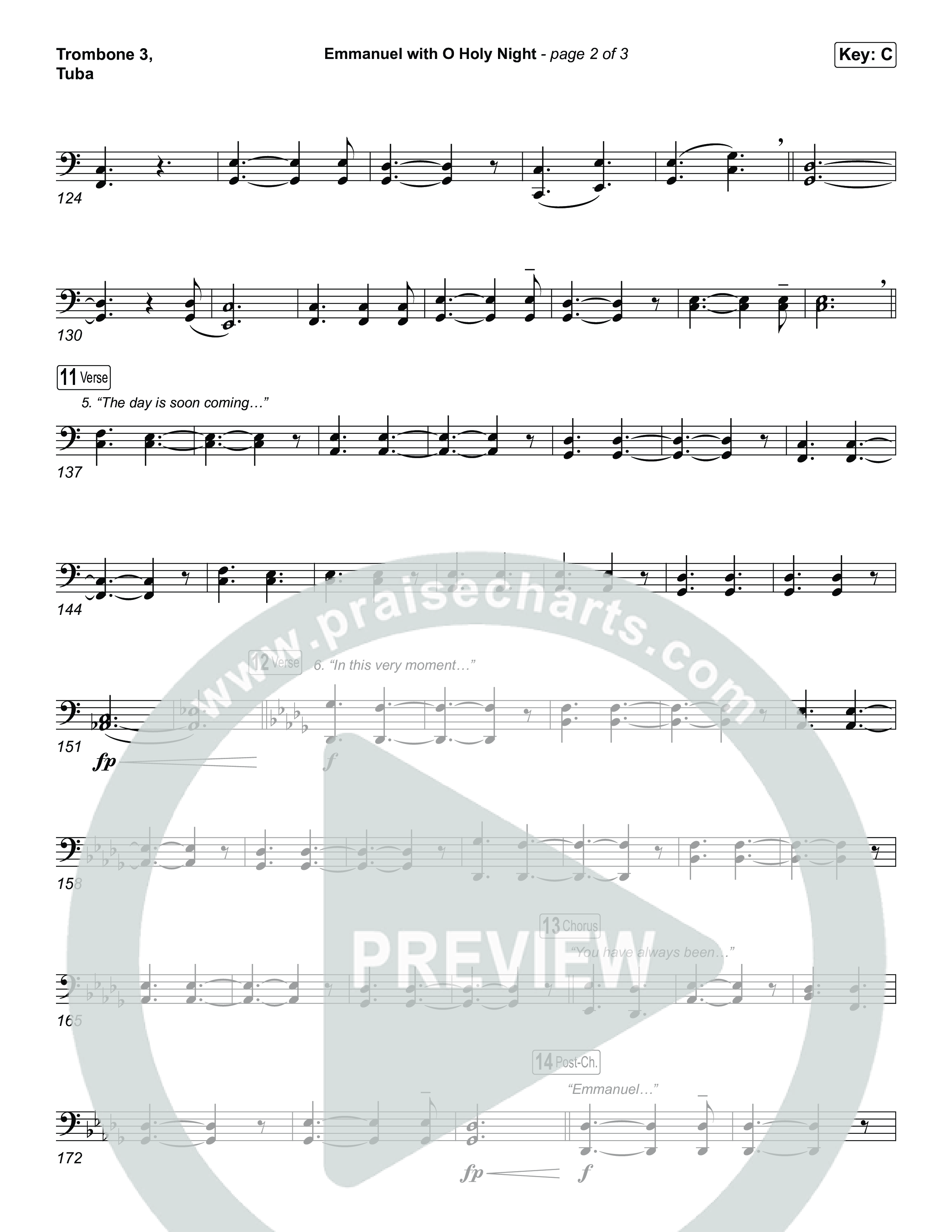 Emmanuel / O Holy Night (Choral/SATB) Trombone 3/Tuba (Travis Cottrell / Brooke Voland / Arr. Mason Brown)