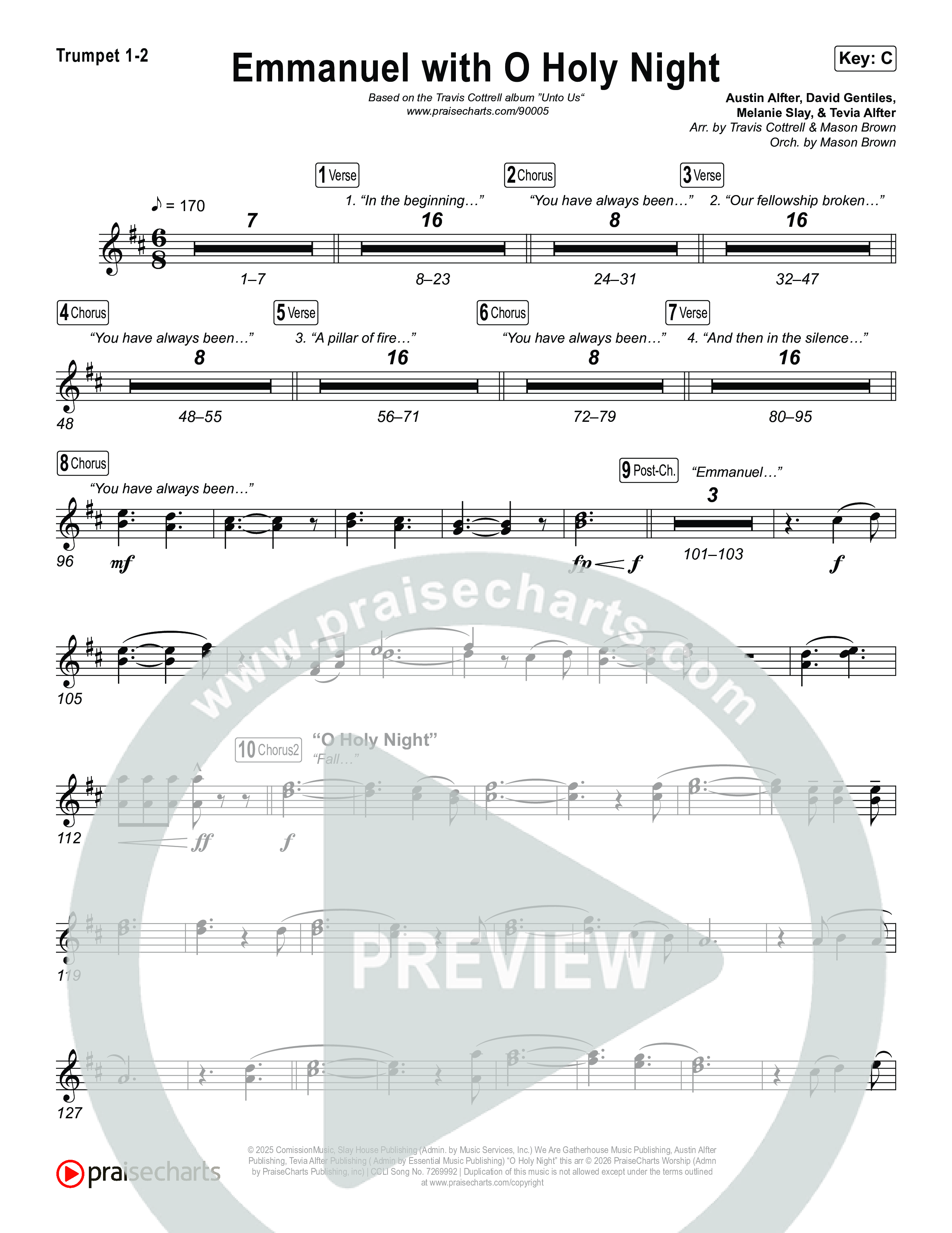 Emmanuel / O Holy Night (Choral/SATB) Trumpet 1,2 (Travis Cottrell / Brooke Voland / Arr. Mason Brown)