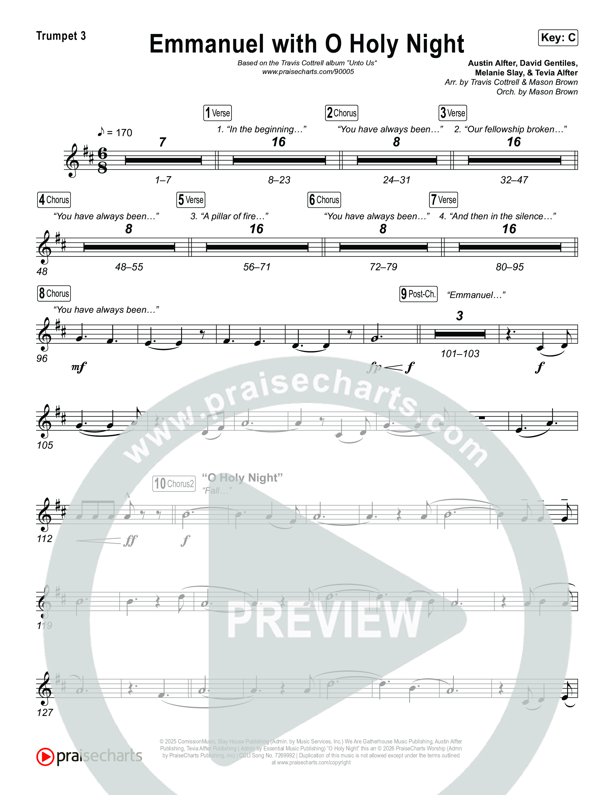 Emmanuel / O Holy Night (Choral/SATB) Trumpet 1,2 (Travis Cottrell / Brooke Voland / Arr. Mason Brown)