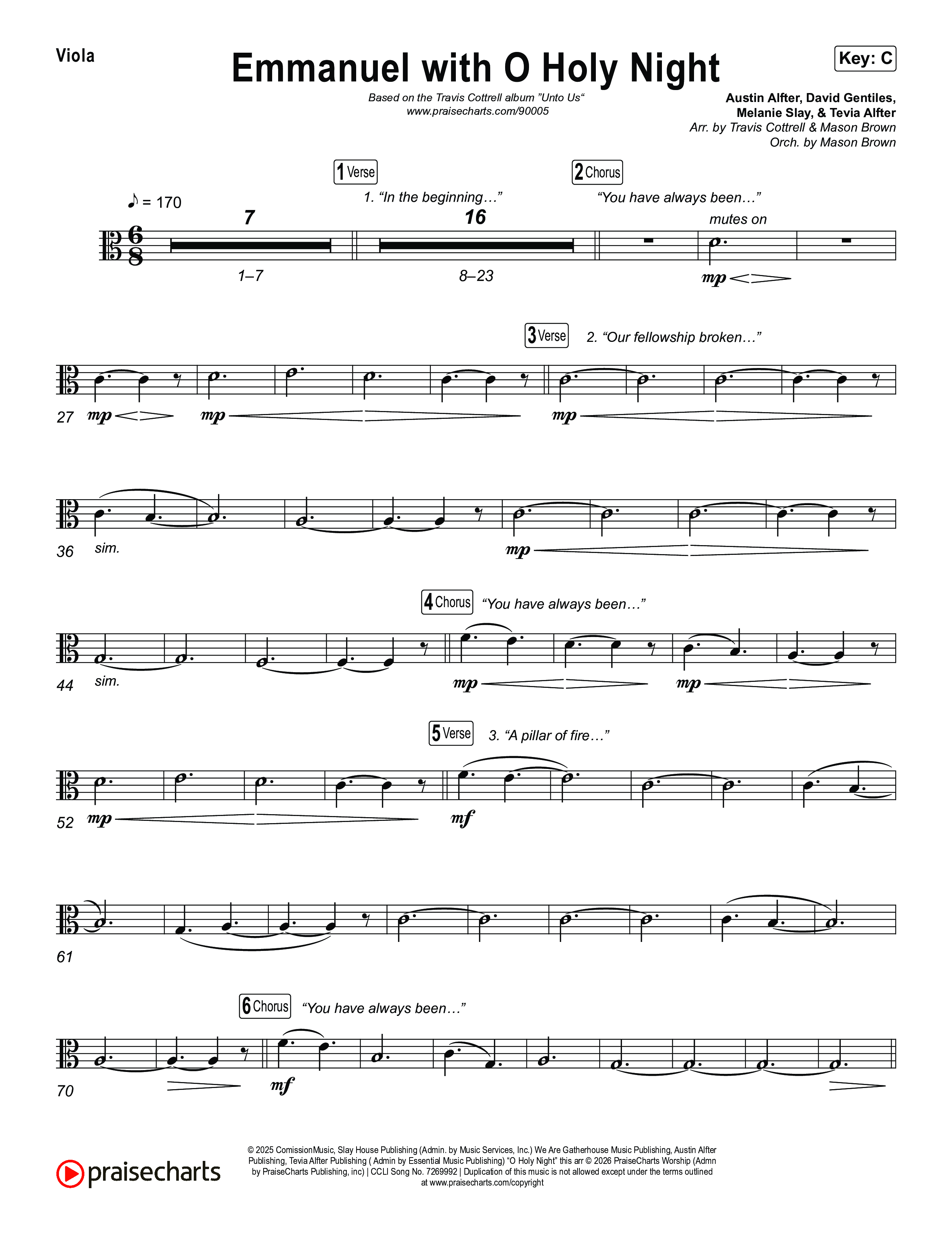 Emmanuel / O Holy Night (Choral/SATB) Viola (Travis Cottrell / Brooke Voland / Arr. Mason Brown)