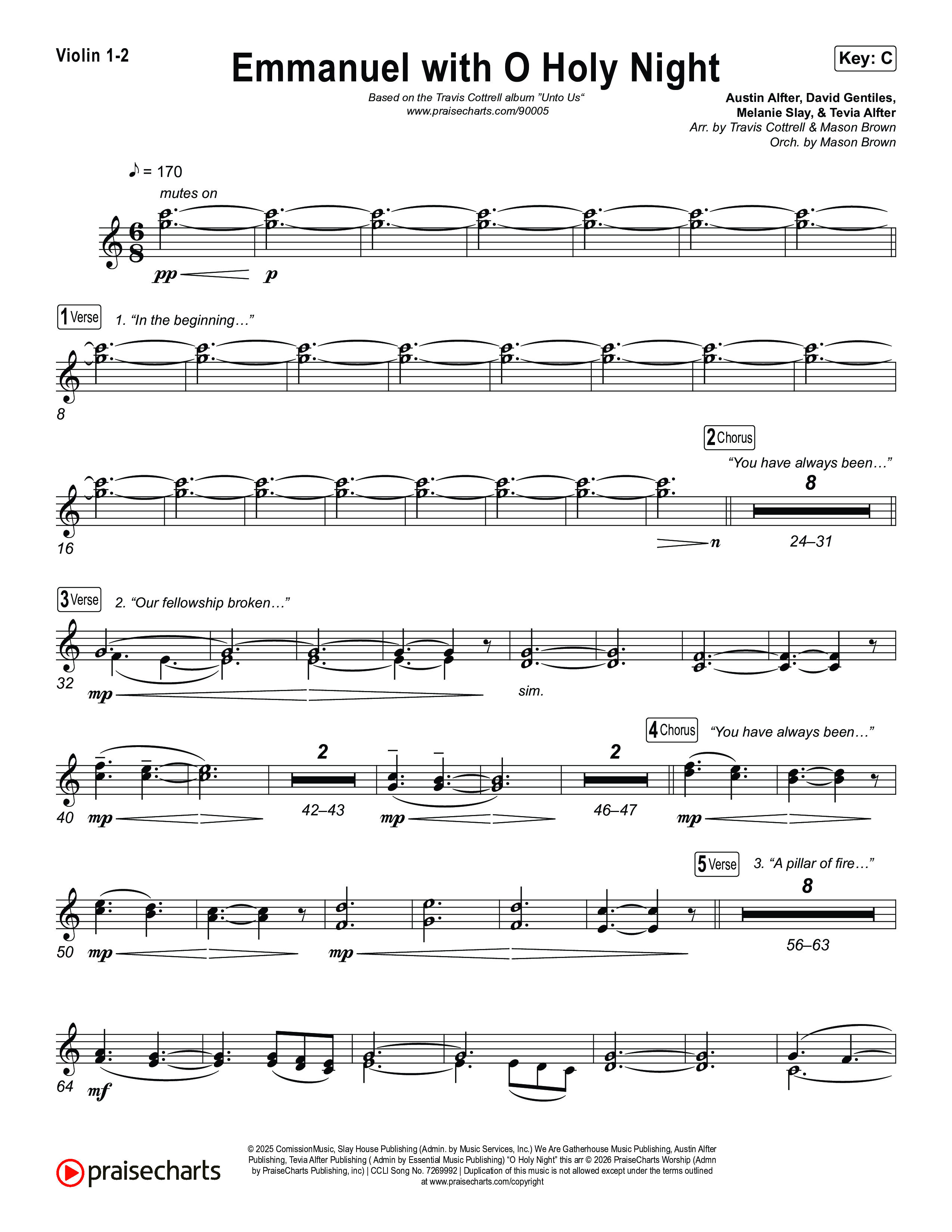 Emmanuel / O Holy Night (Choral/SATB) String Pack (Travis Cottrell / Brooke Voland / Arr. Mason Brown)