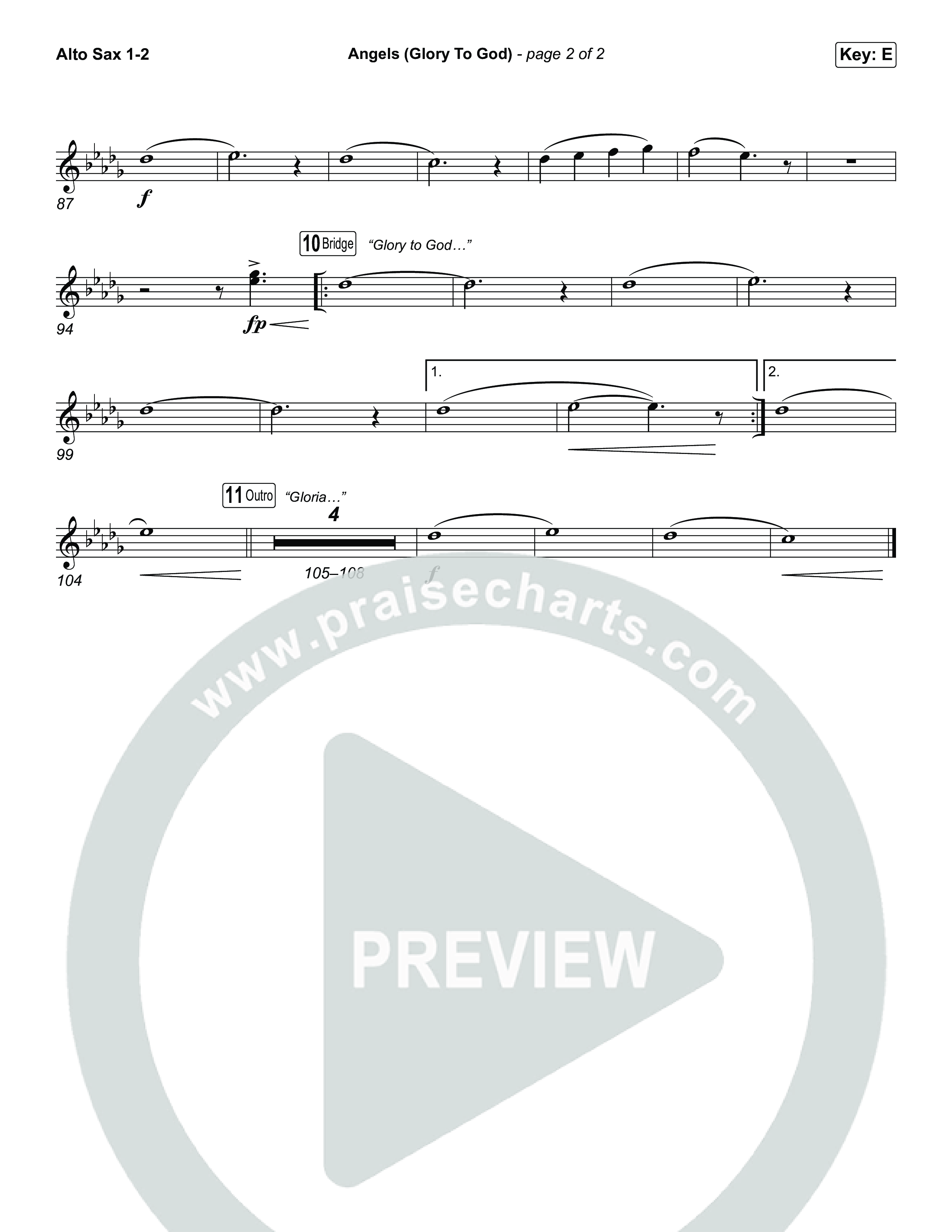 Angels (Glory To God) (Choral/SATB) Alto Sax 1,2 (Travis Cottrell / Arr. Mason Brown)