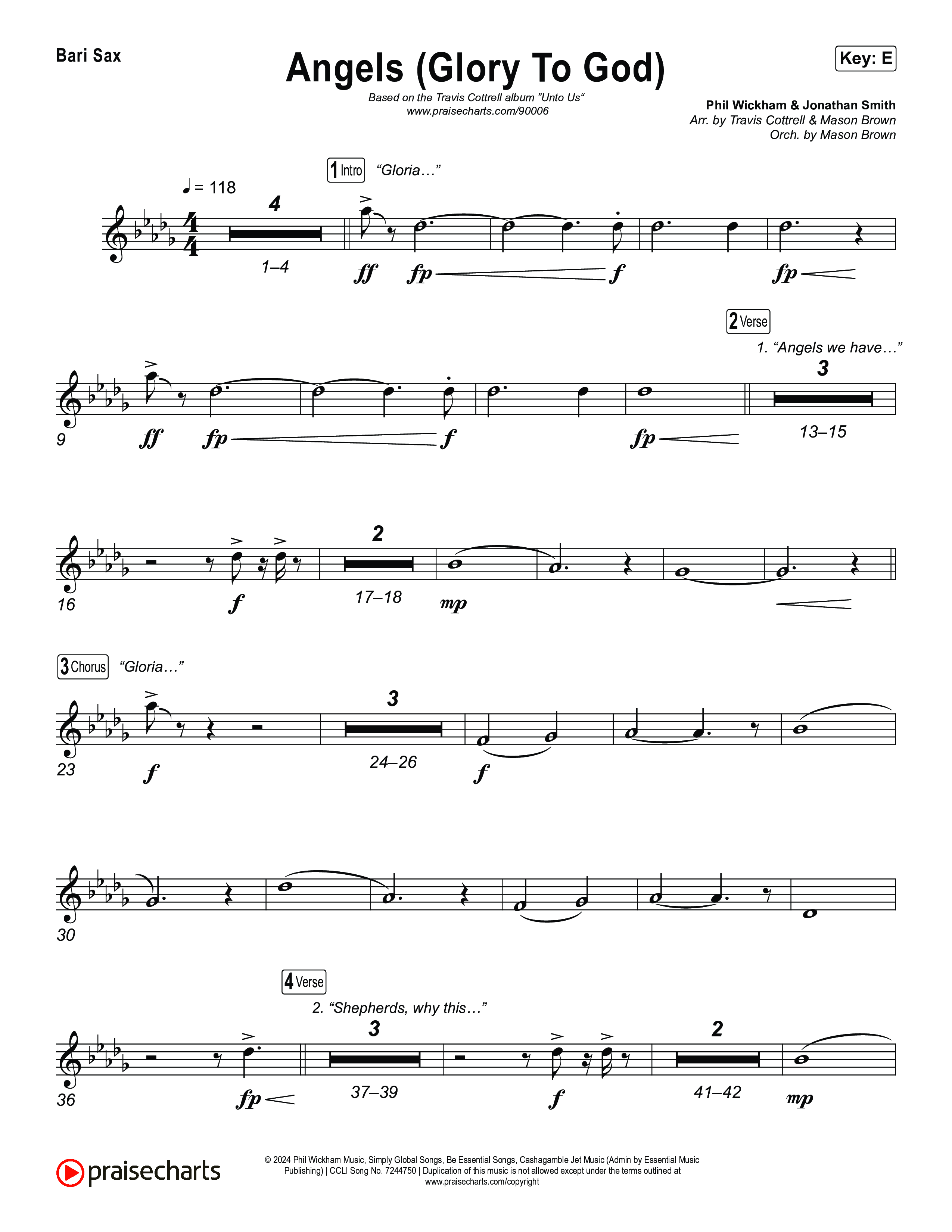 Angels (Glory To God) (Choral/SATB) Bari Sax (Travis Cottrell / Arr. Mason Brown)