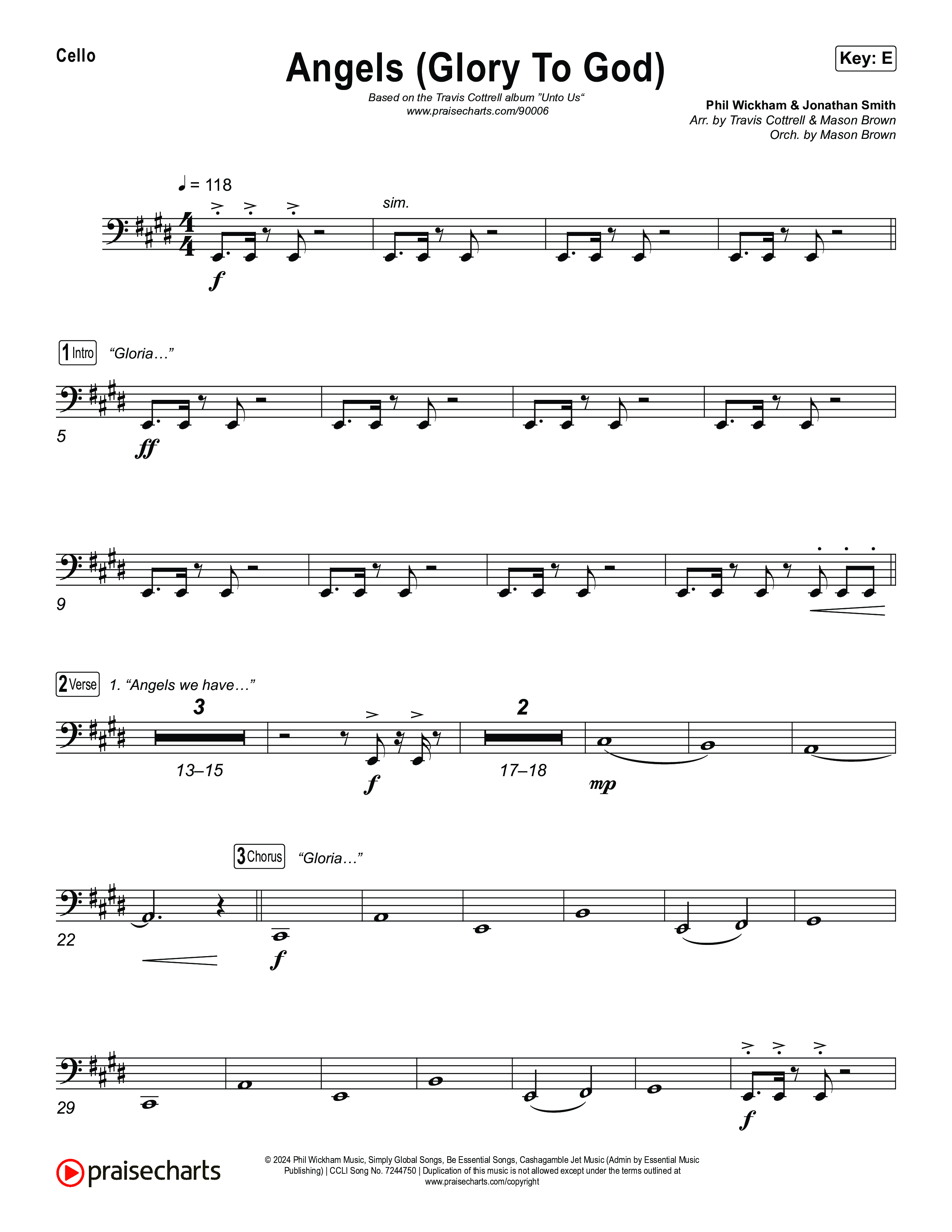 Angels (Glory To God) (Choral/SATB) Cello (Travis Cottrell / Arr. Mason Brown)