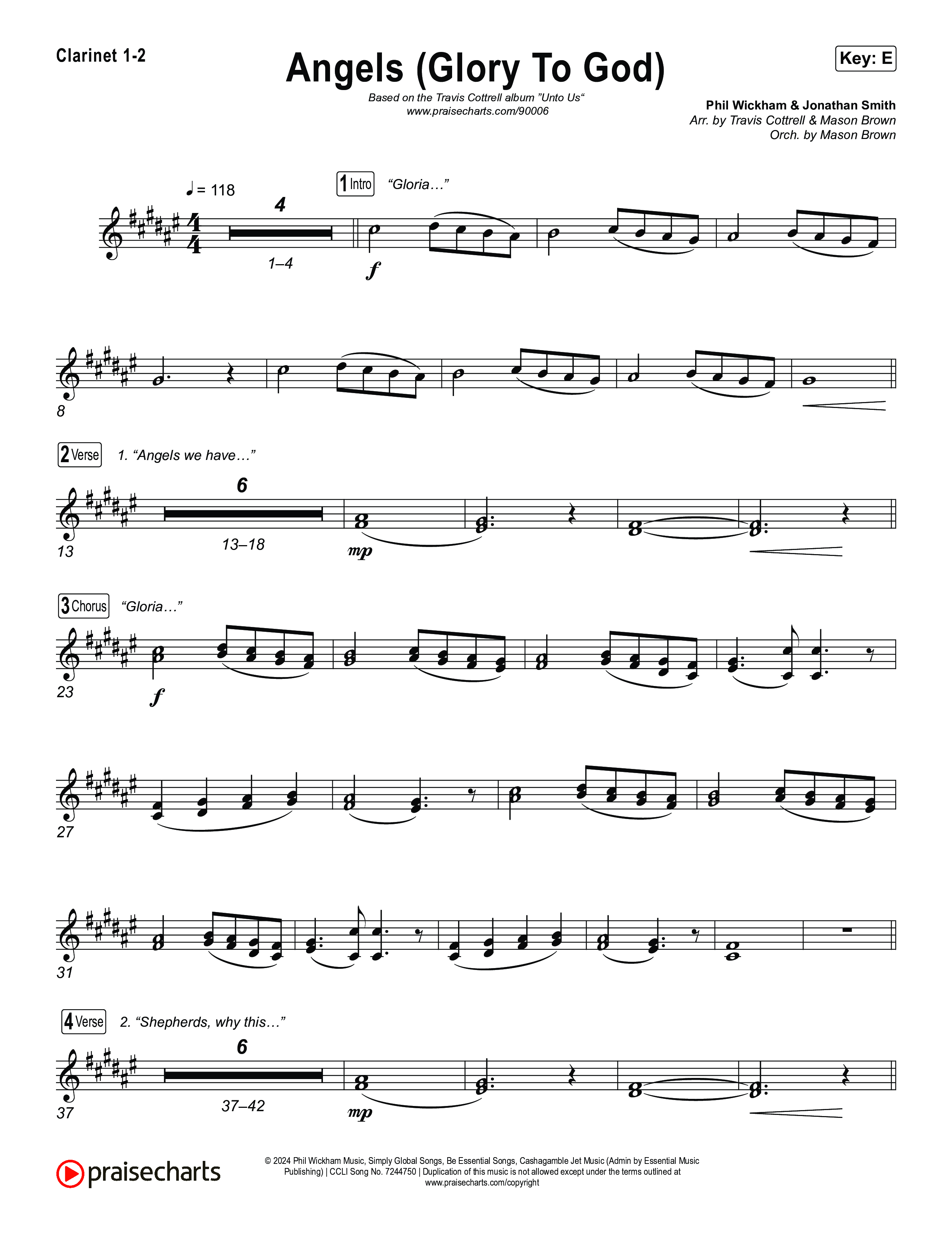 Angels (Glory To God) (Choral/SATB) Clarinet 1,2 (Travis Cottrell / Arr. Mason Brown)