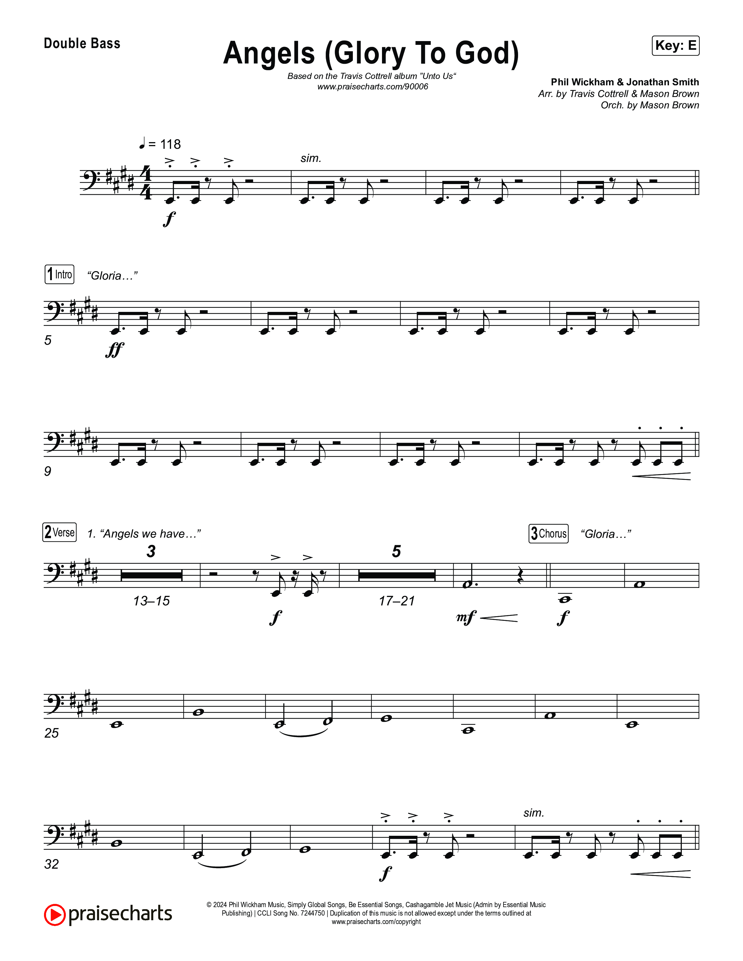 Angels (Glory To God) (Choral/SATB) String Bass (Travis Cottrell / Arr. Mason Brown)
