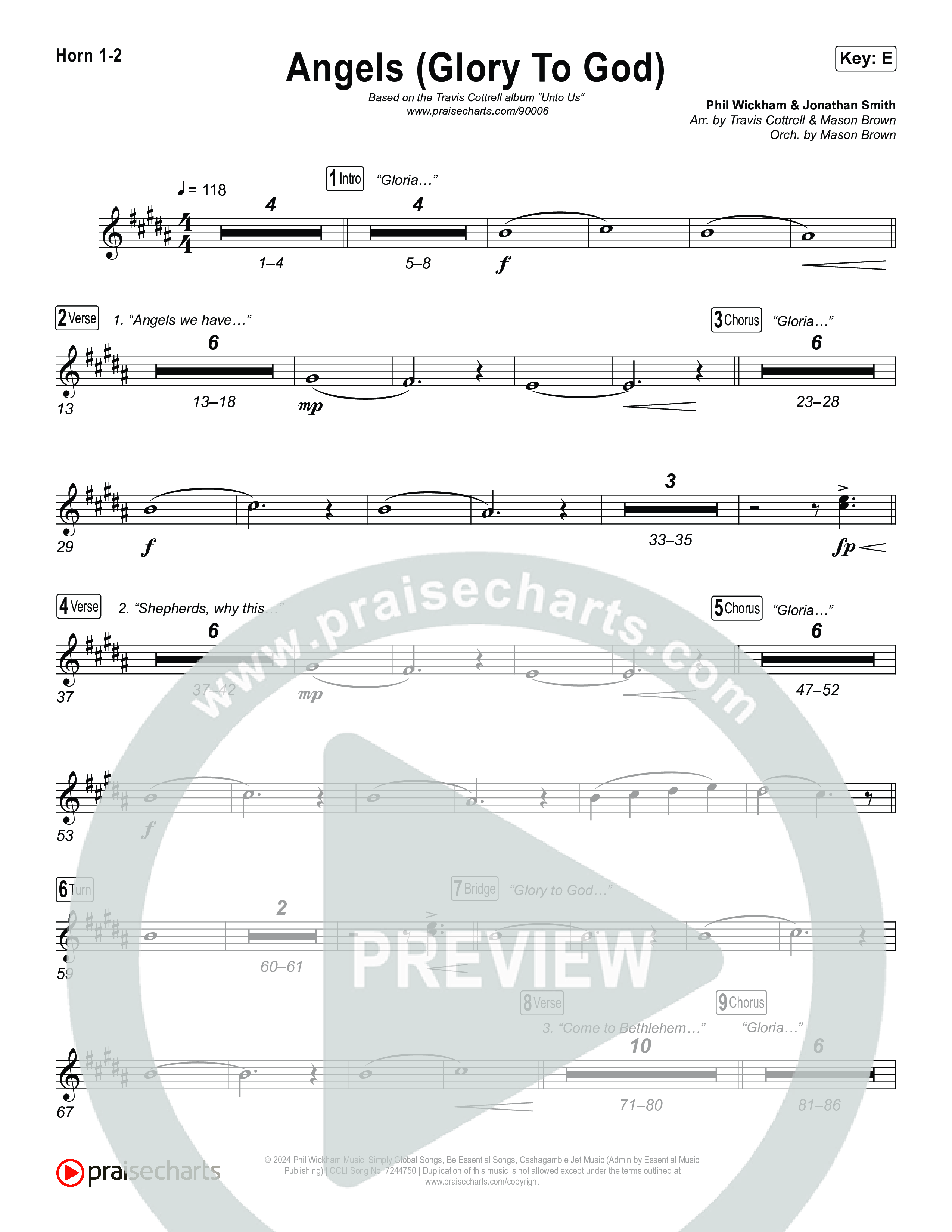 Angels (Glory To God) (Choral/SATB) French Horn 1,2 (Travis Cottrell / Arr. Mason Brown)