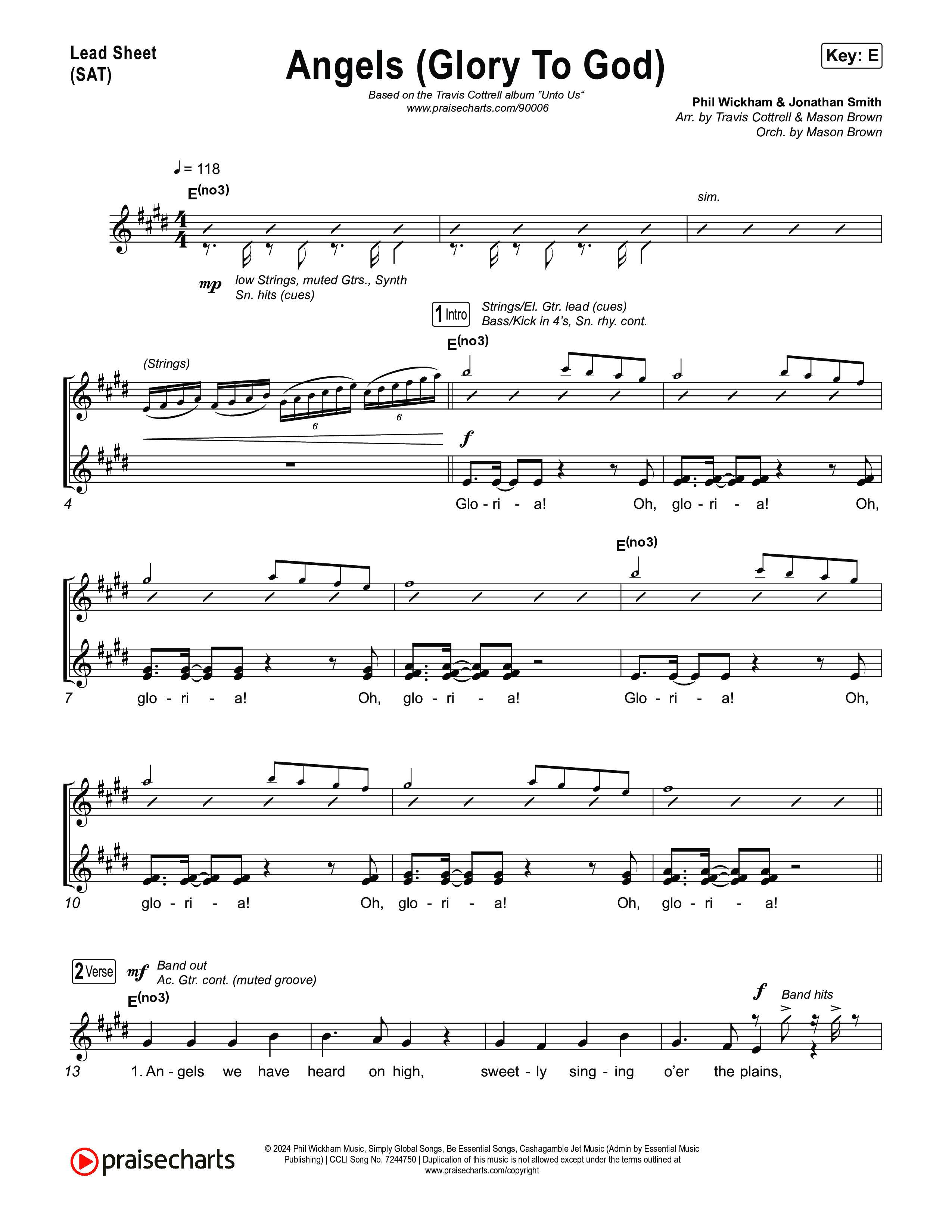 Angels (Glory To God) (Choral/SATB) Lead Sheet (SAT) (Travis Cottrell / Arr. Mason Brown)