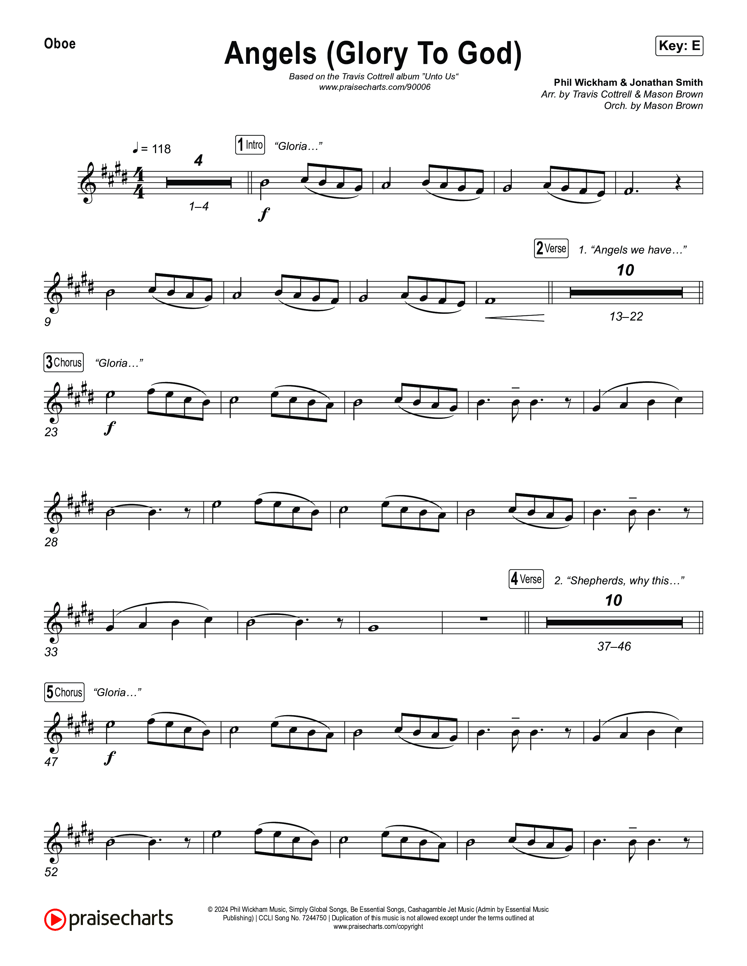 Angels (Glory To God) (Choral/SATB) Oboe (Travis Cottrell / Arr. Mason Brown)