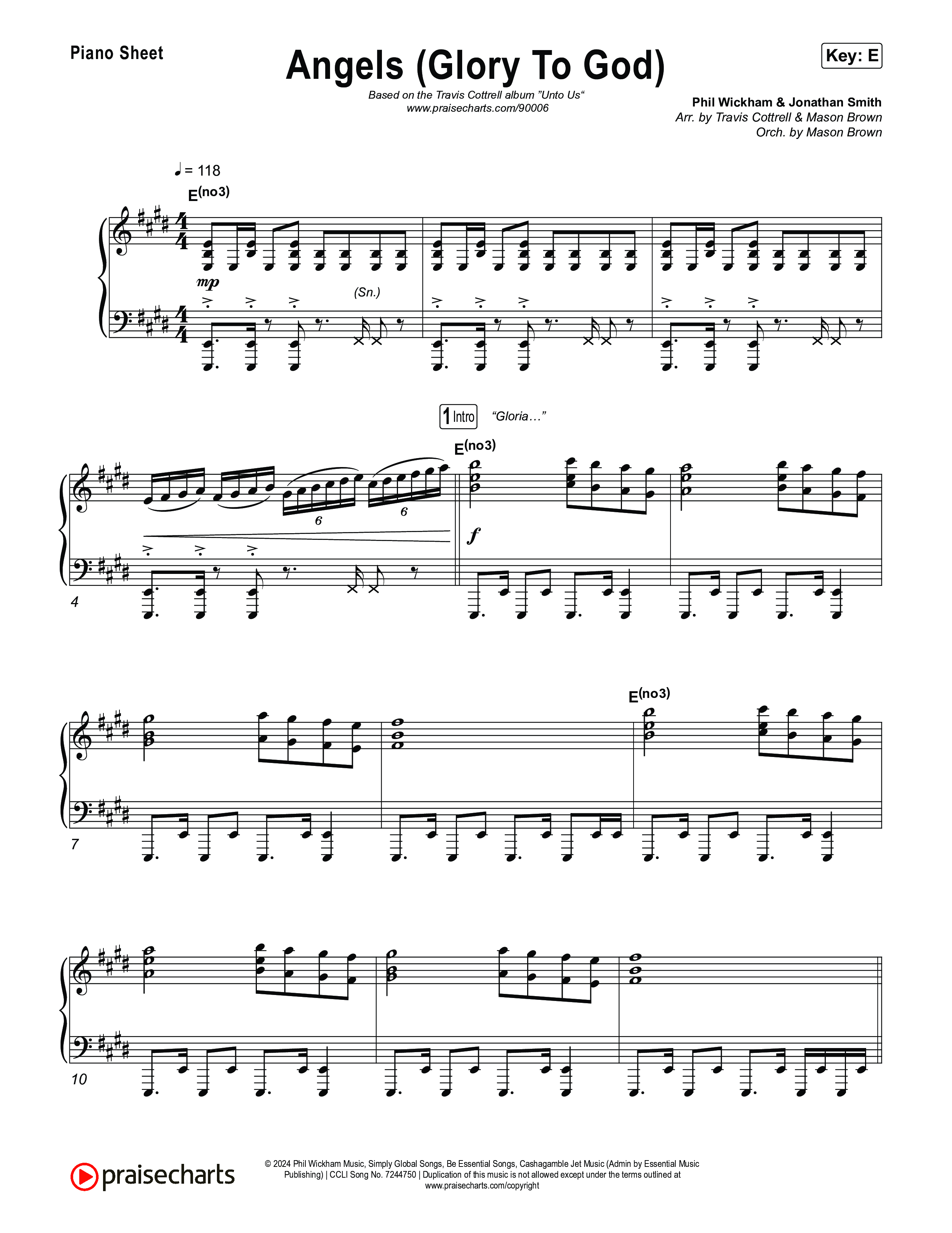 Angels (Glory To God) (Choral/SATB) Piano Sheet (Travis Cottrell / Arr. Mason Brown)