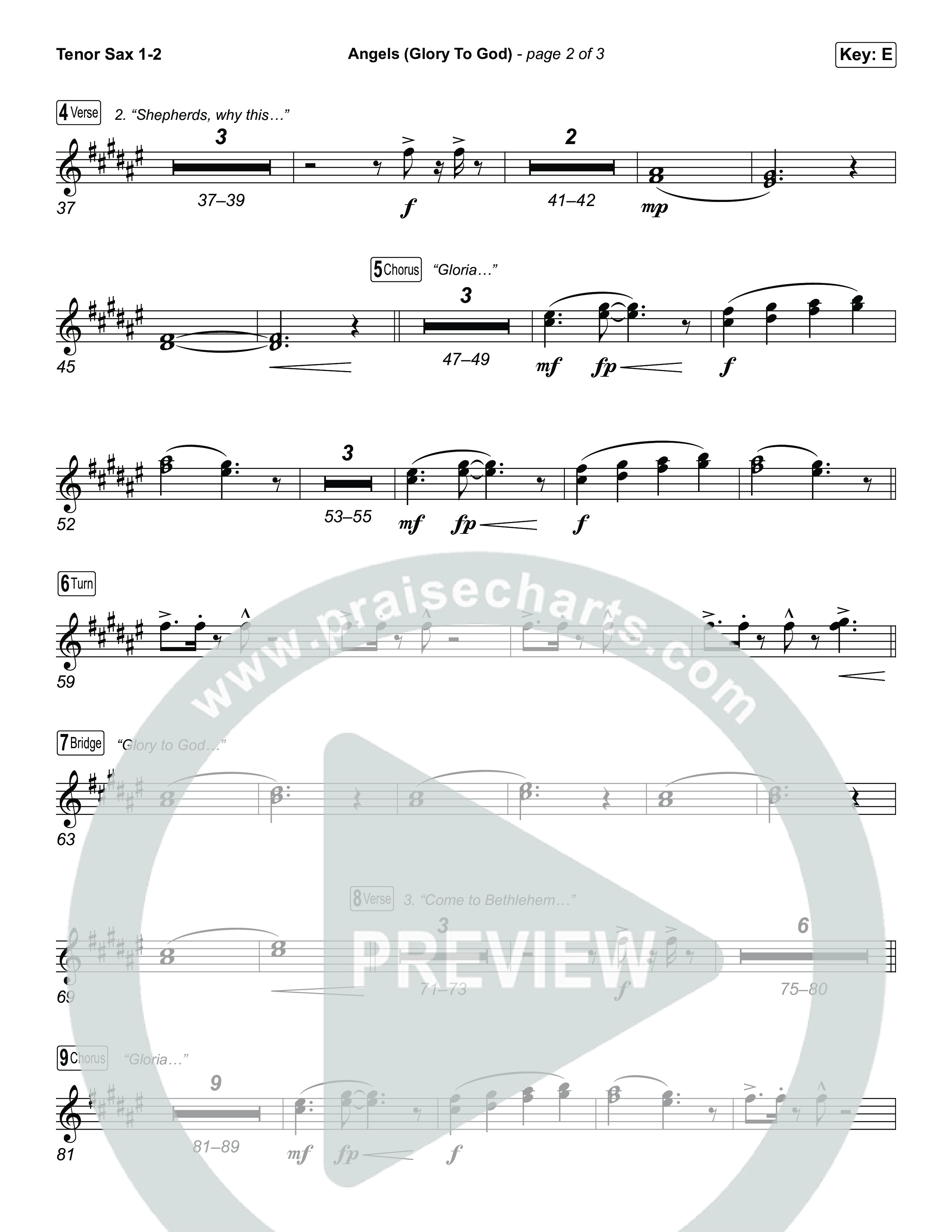 Angels (Glory To God) (Choral/SATB) Tenor Sax 1,2 (Travis Cottrell / Arr. Mason Brown)