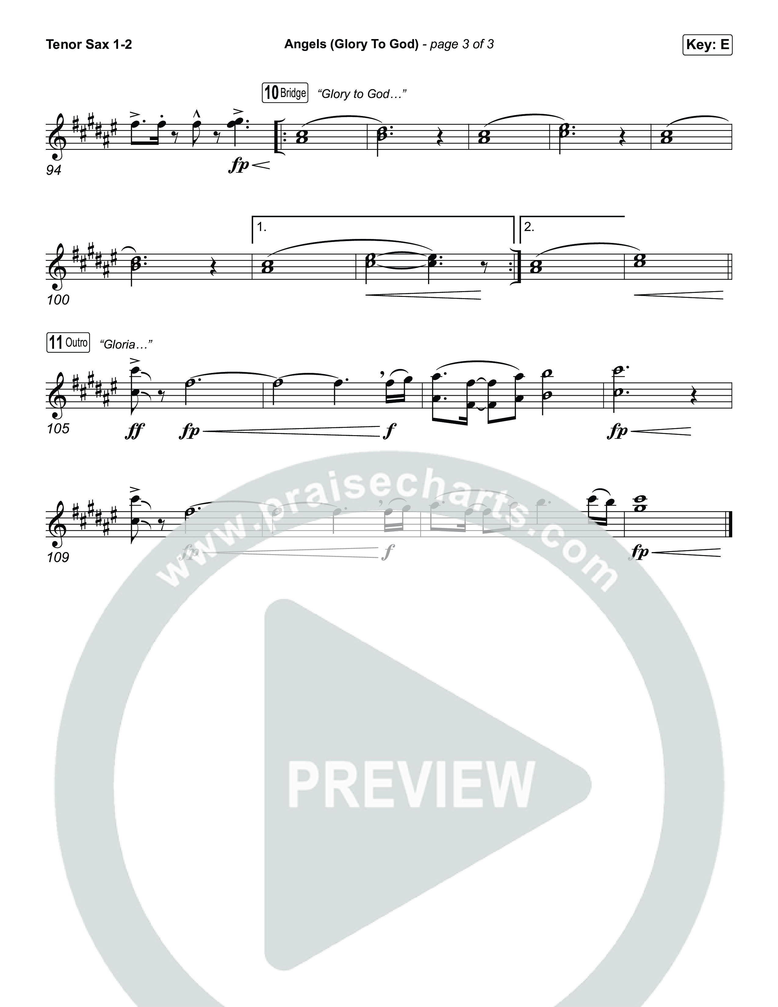 Angels (Glory To God) (Choral/SATB) Tenor Sax 1,2 (Travis Cottrell / Arr. Mason Brown)