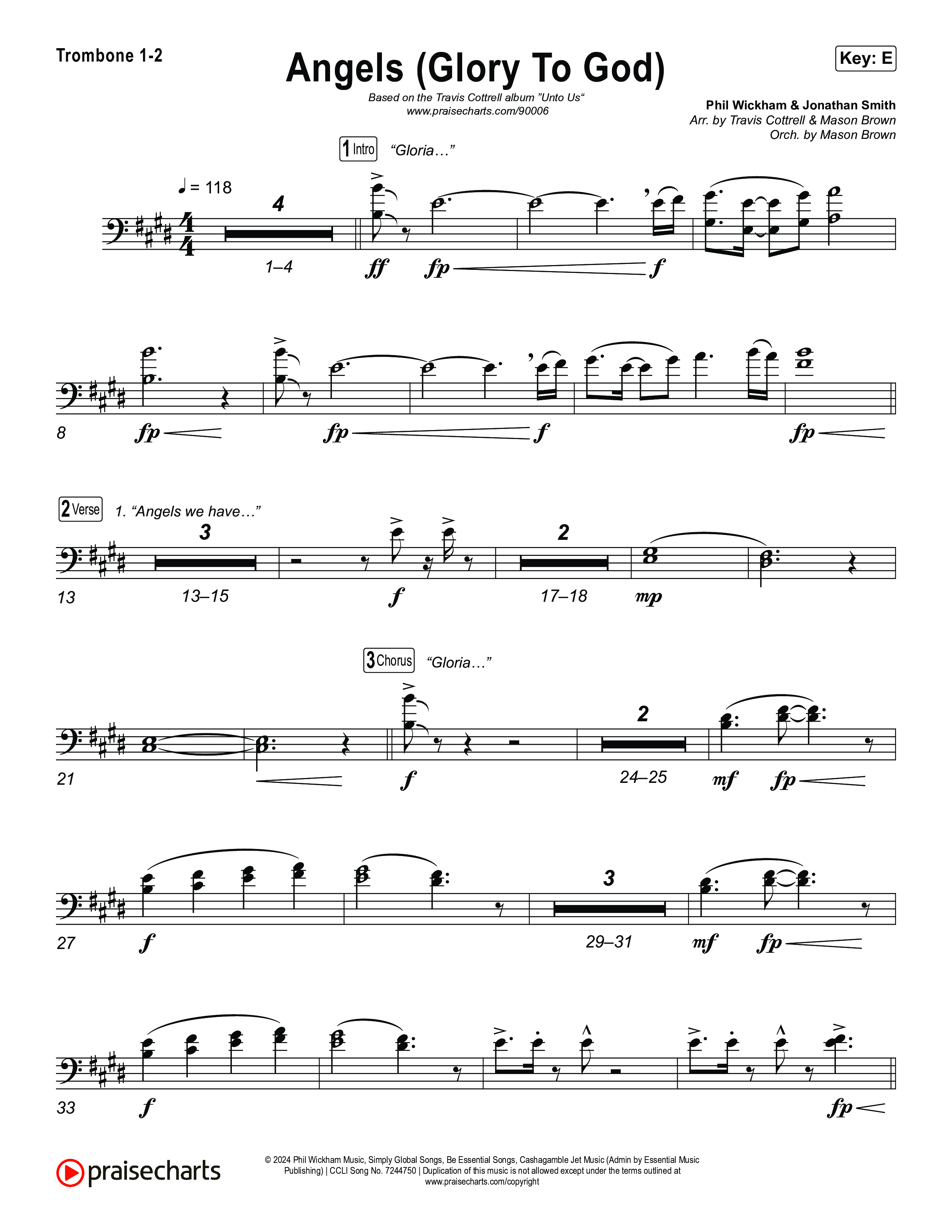 Angels (Glory To God) (Choral/SATB) Trombone 1/2 (Travis Cottrell / Arr. Mason Brown)