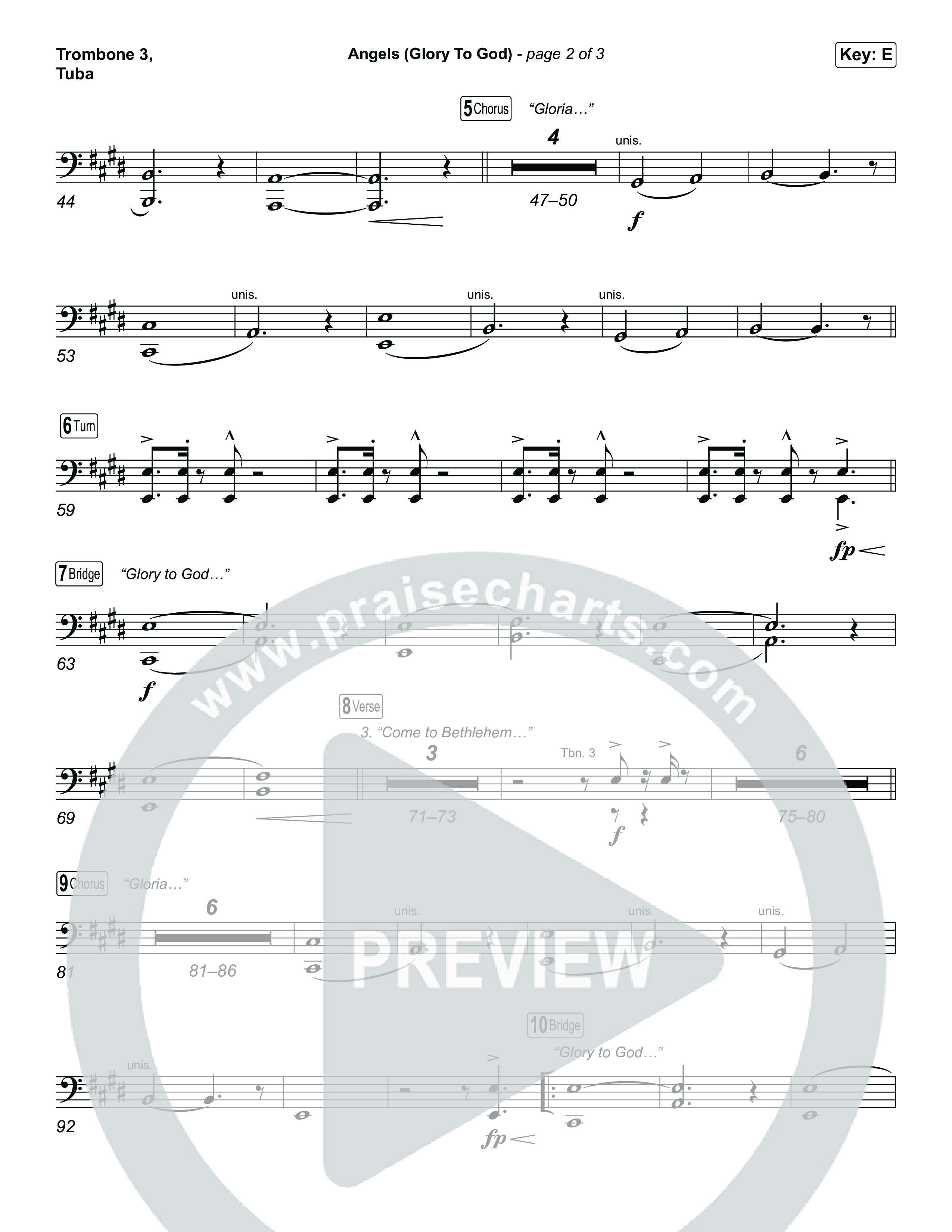 Angels (Glory To God) (Choral/SATB) Trombone 3/Tuba (Travis Cottrell / Arr. Mason Brown)