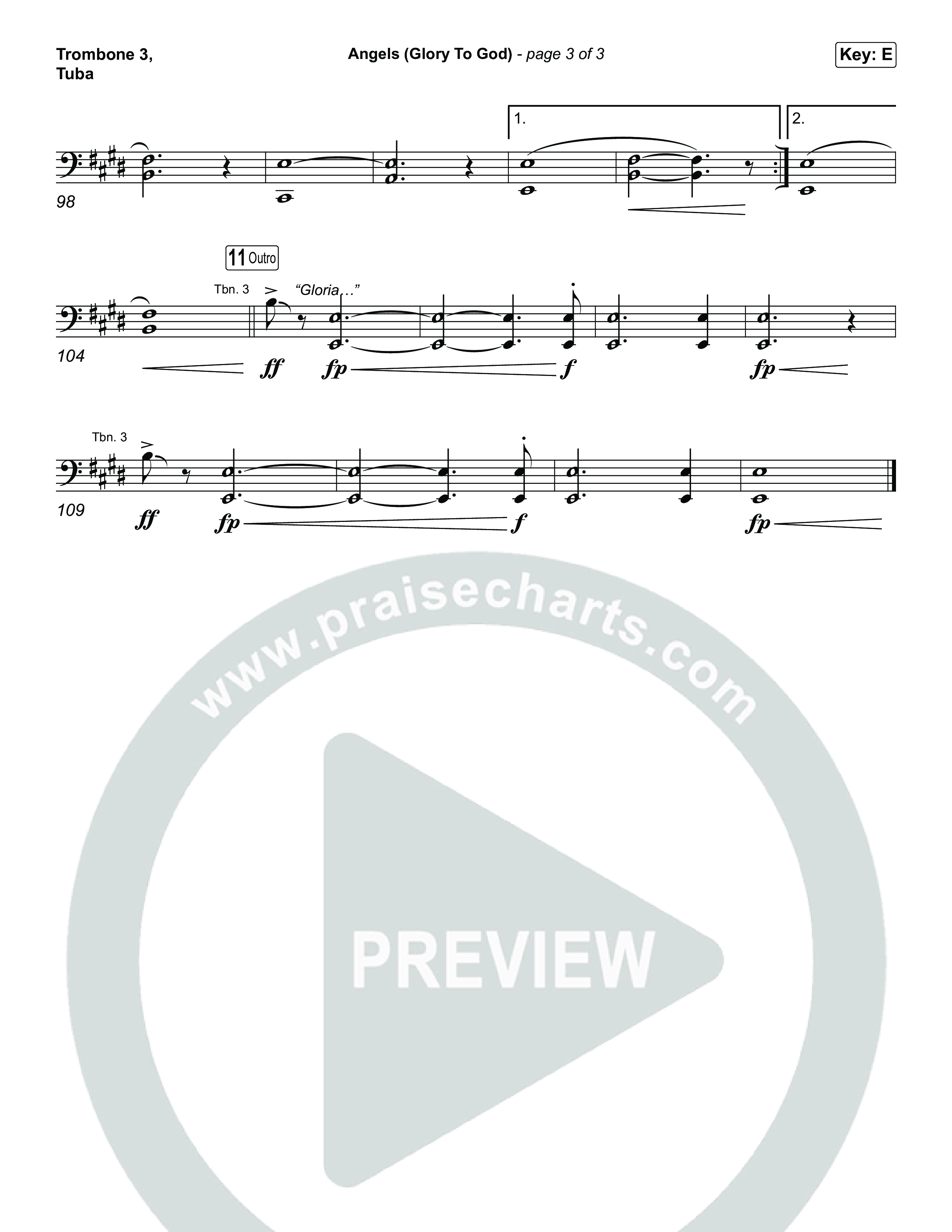 Angels (Glory To God) (Choral/SATB) Trombone 3/Tuba (Travis Cottrell / Arr. Mason Brown)