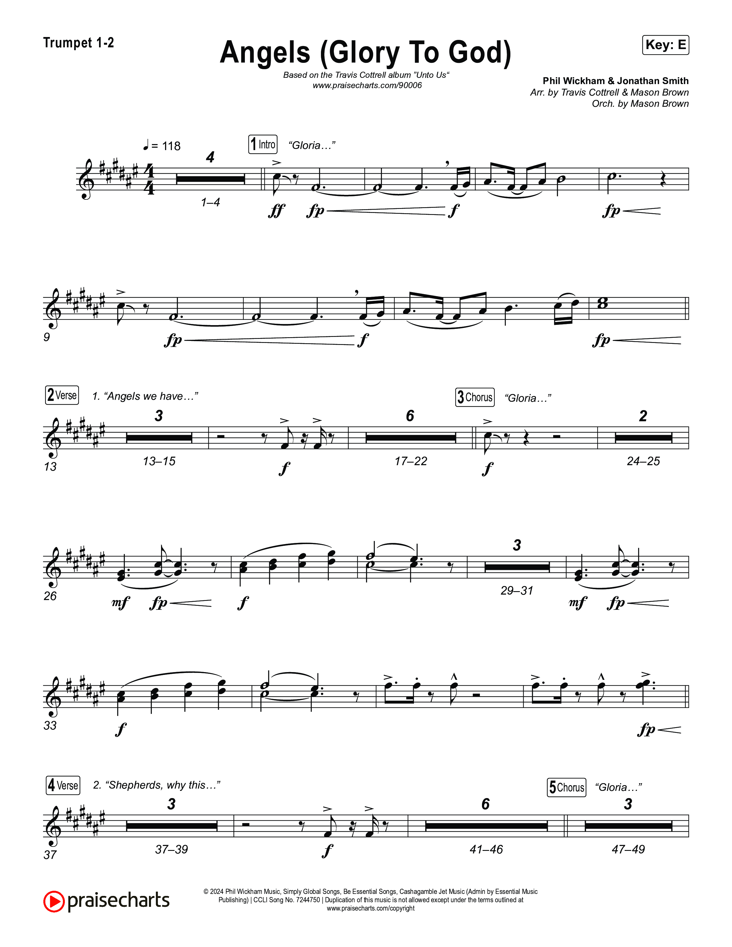 Angels (Glory To God) (Choral/SATB) Trumpet 1,2 (Travis Cottrell / Arr. Mason Brown)