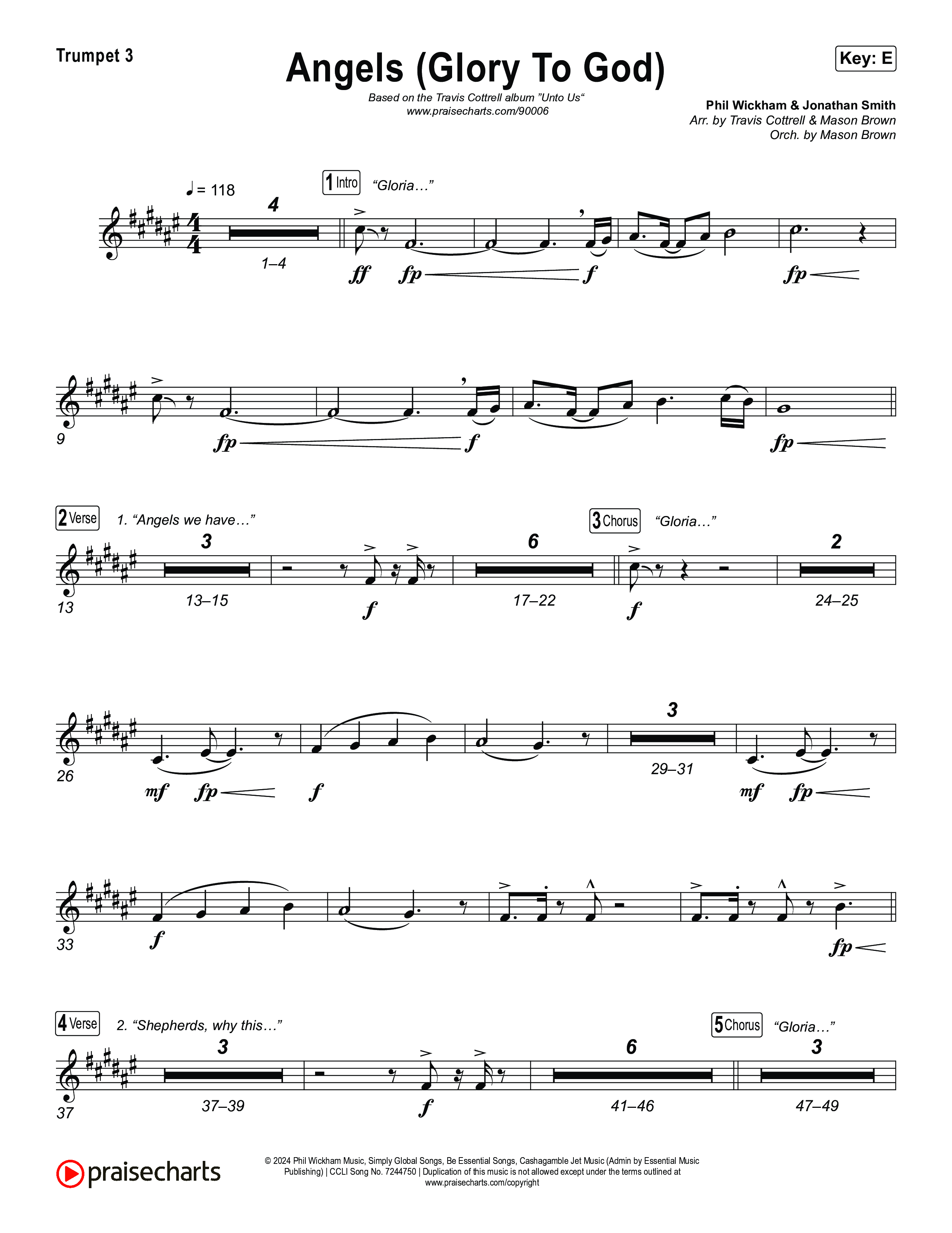 Angels (Glory To God) (Choral/SATB) Trumpet 3 (Travis Cottrell / Arr. Mason Brown)