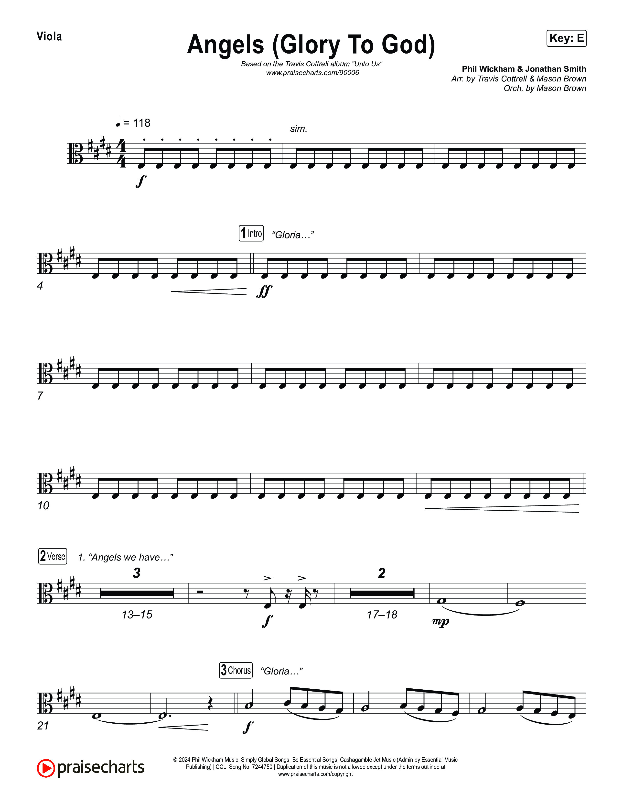 Angels (Glory To God) (Choral/SATB) Viola (Travis Cottrell / Arr. Mason Brown)