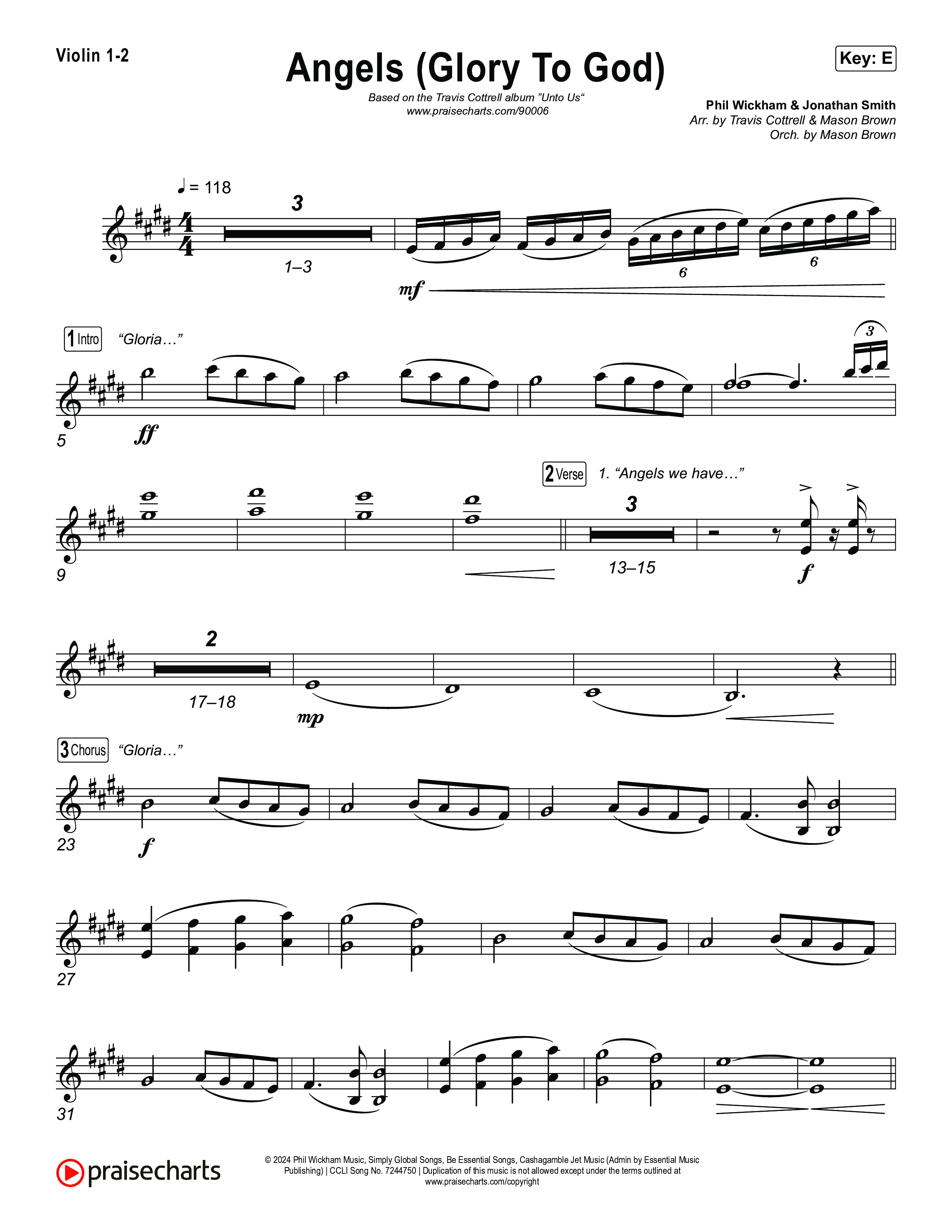 Angels (Glory To God) (Choral/SATB) String Pack (Travis Cottrell / Arr. Mason Brown)