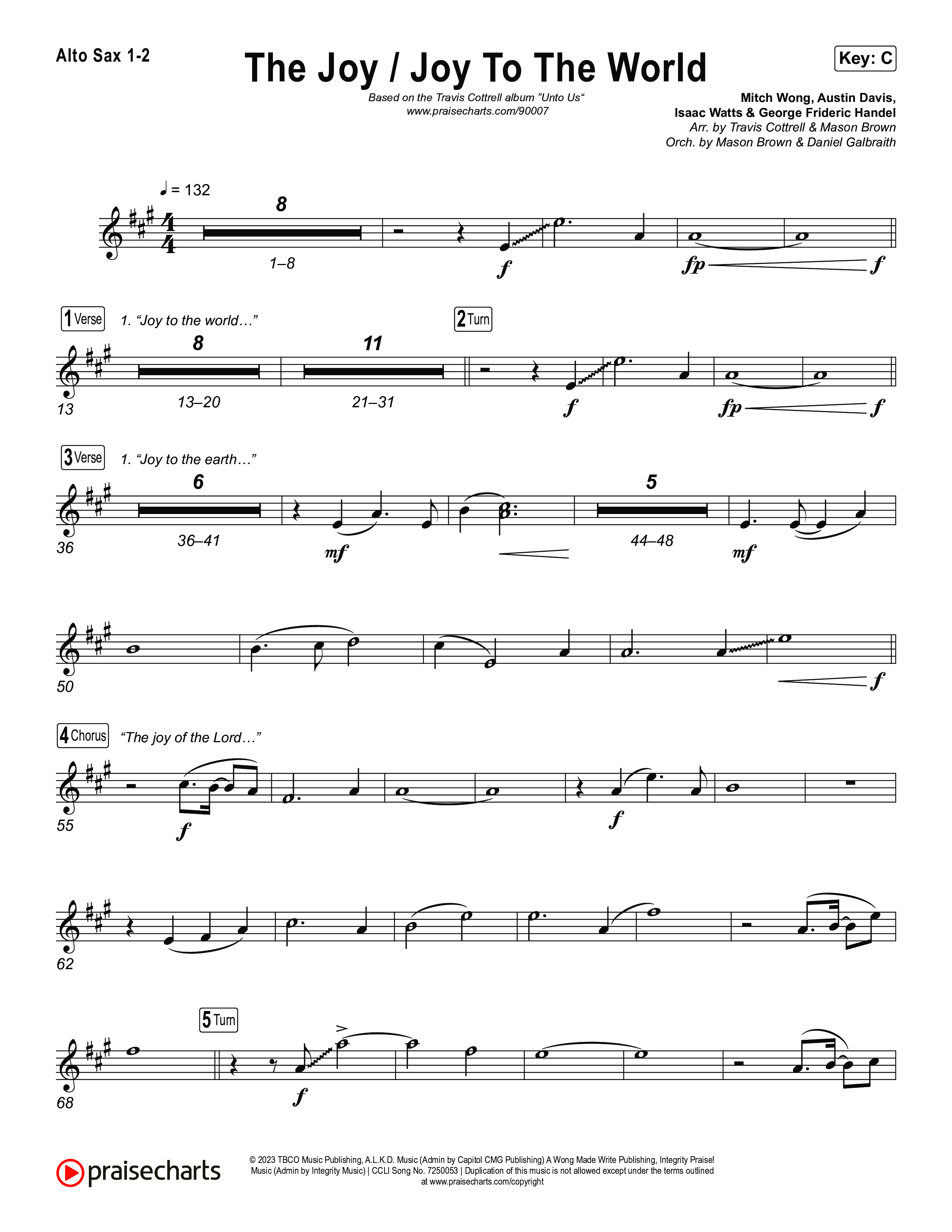 The Joy / Joy To The World (Choral/SATB) Alto Sax 1,2 (Travis Cottrell / Arr. Mason Brown / Arr. Daniel Galbraith)
