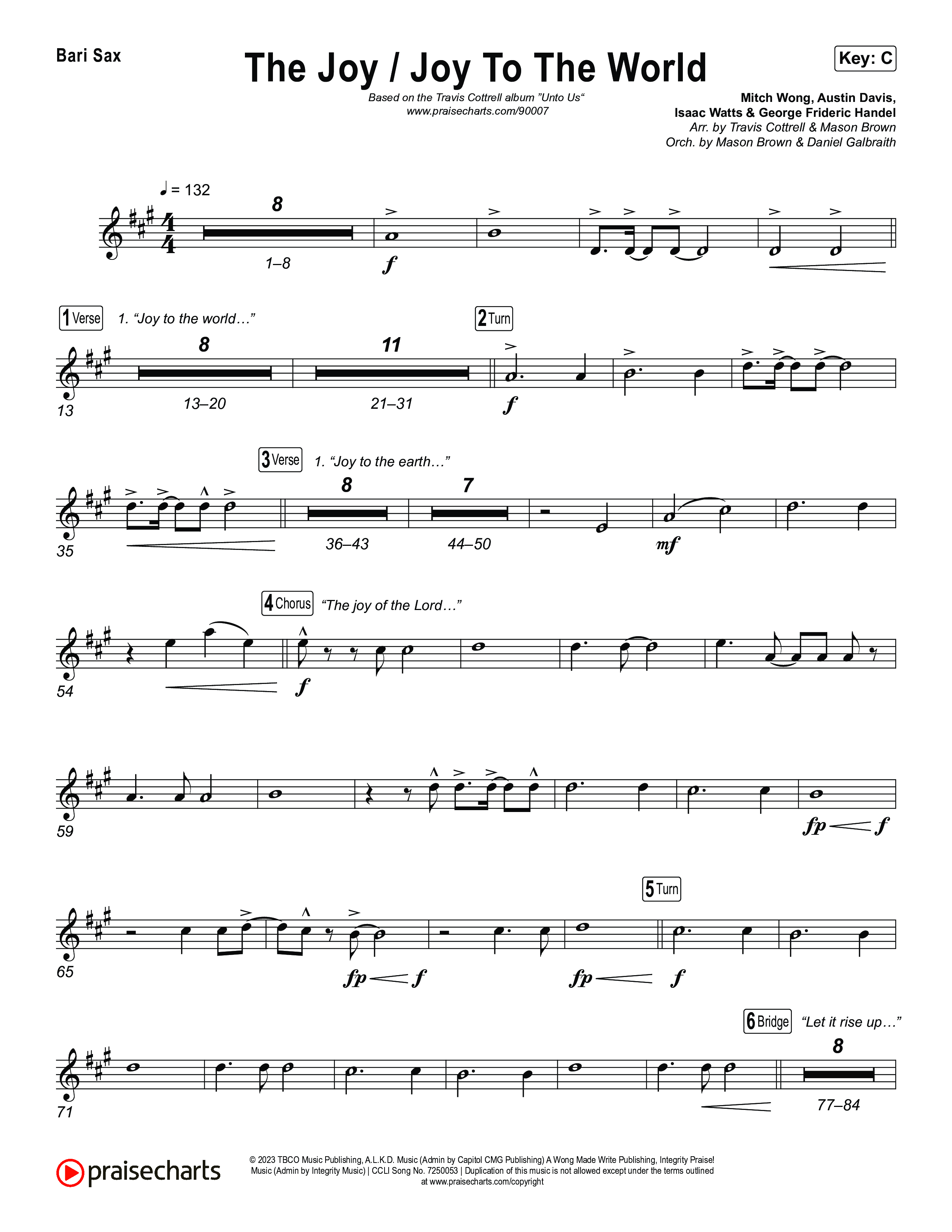The Joy / Joy To The World (Choral/SATB) Bari Sax (Travis Cottrell / Arr. Mason Brown / Arr. Daniel Galbraith)