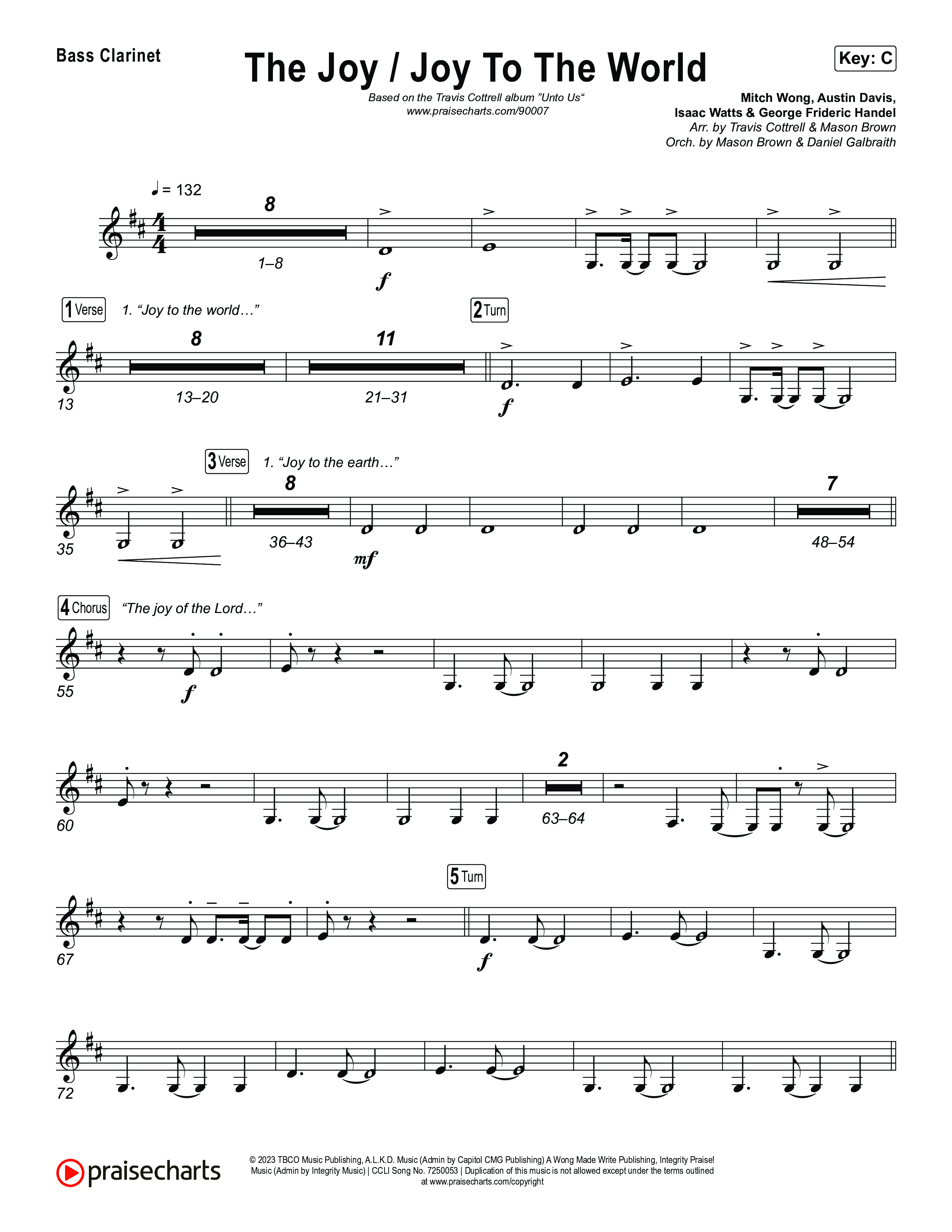 The Joy / Joy To The World (Choral/SATB) Bass Clarinet (Travis Cottrell / Arr. Mason Brown / Arr. Daniel Galbraith)