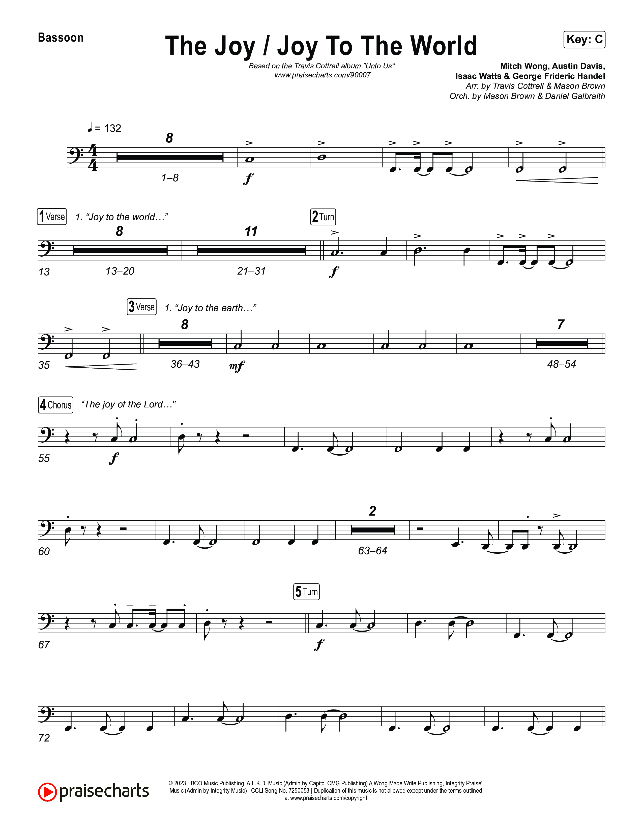 The Joy / Joy To The World (Choral/SATB) Bassoon (Travis Cottrell / Arr. Mason Brown / Arr. Daniel Galbraith)