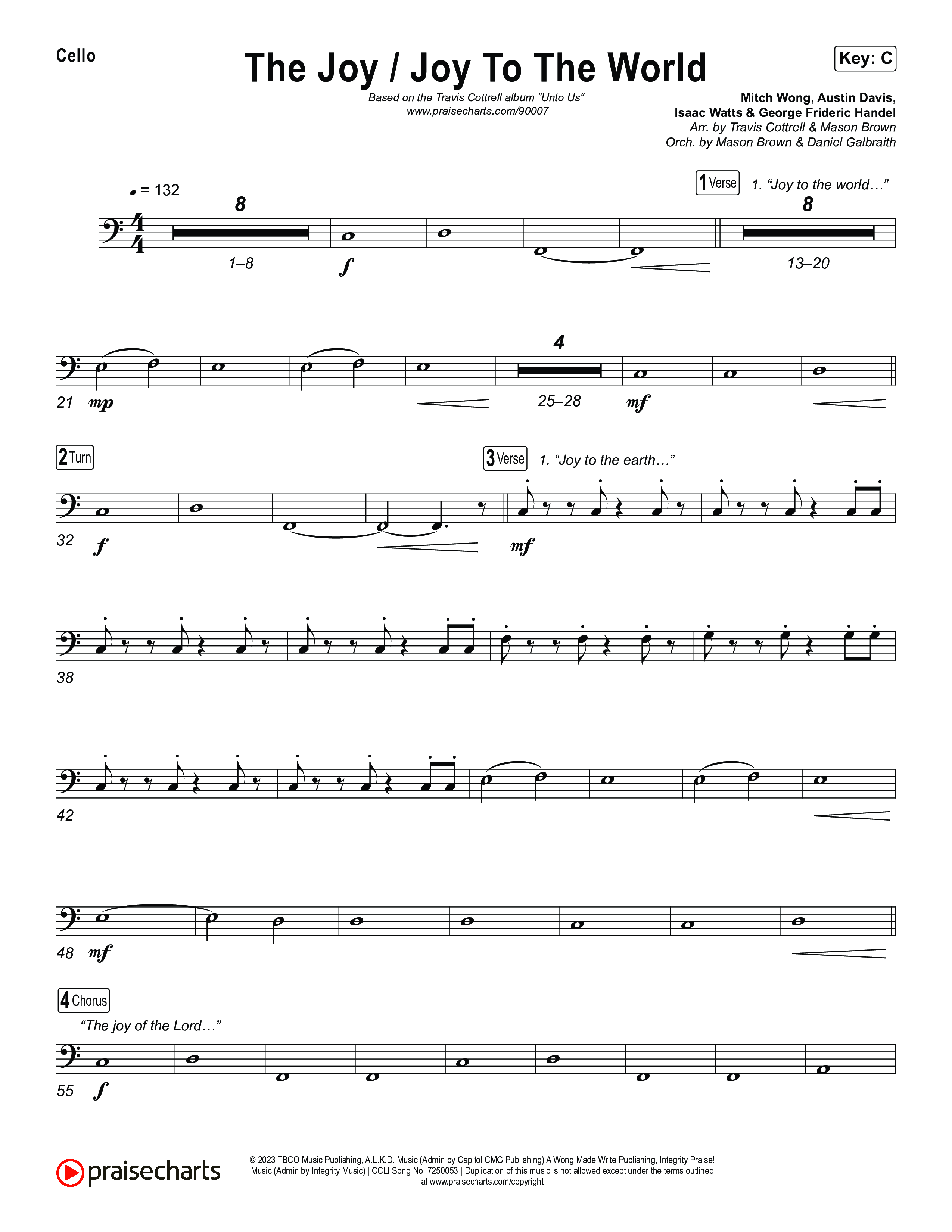 The Joy / Joy To The World (Choral/SATB) Cello (Travis Cottrell / Arr. Mason Brown / Arr. Daniel Galbraith)
