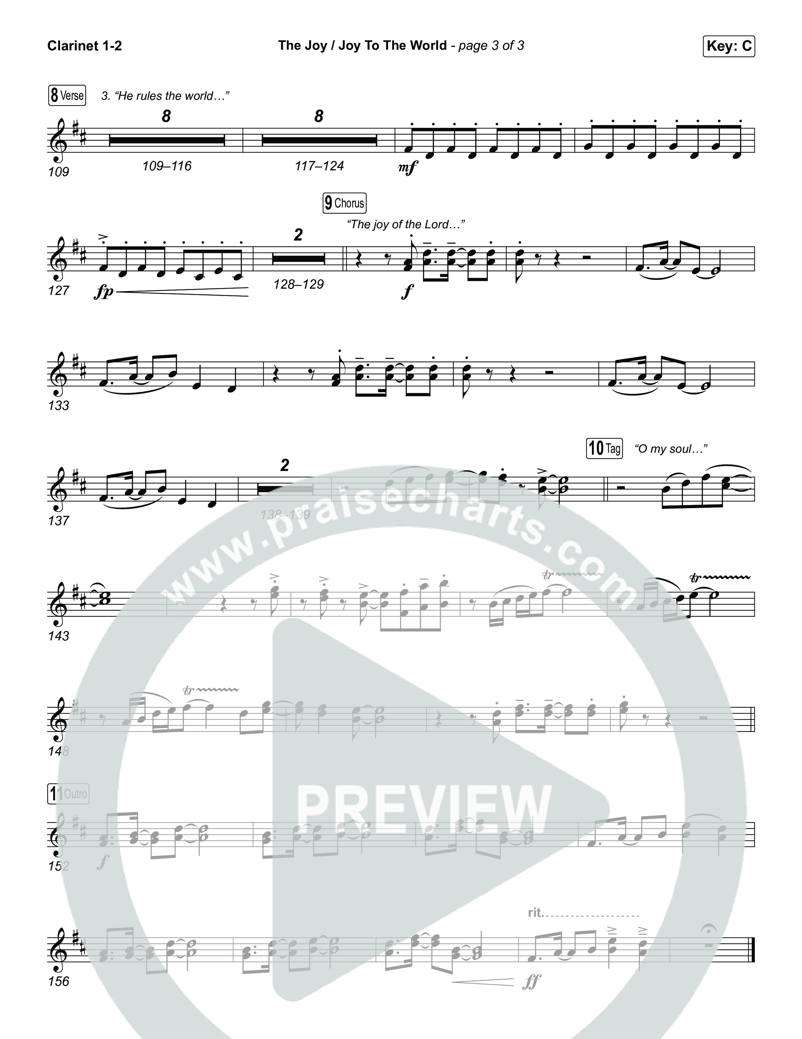 The Joy / Joy To The World (Choral/SATB) Clarinet 1,2 (Travis Cottrell / Arr. Mason Brown / Arr. Daniel Galbraith)