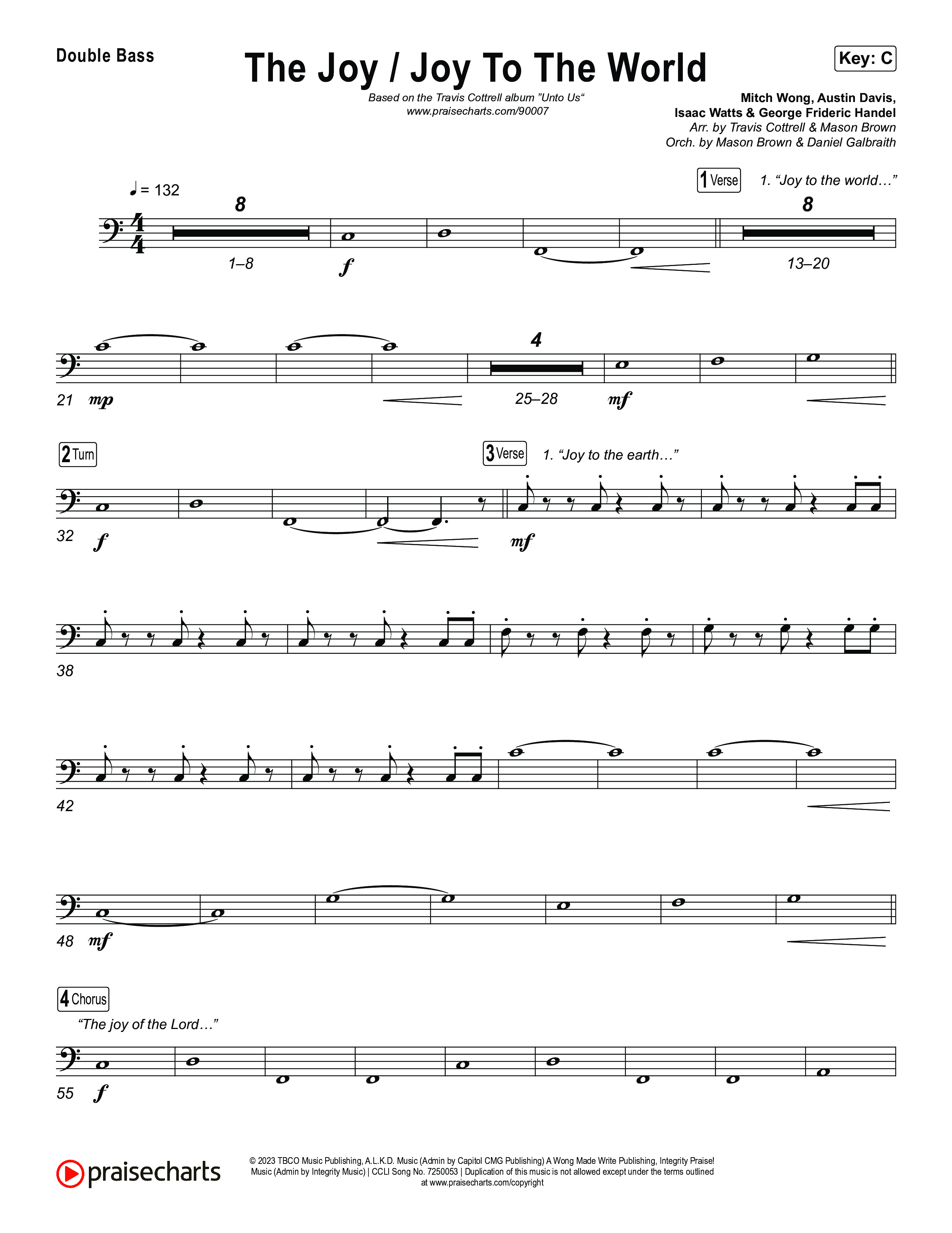The Joy / Joy To The World (Choral/SATB) String Bass (Travis Cottrell / Arr. Mason Brown / Arr. Daniel Galbraith)