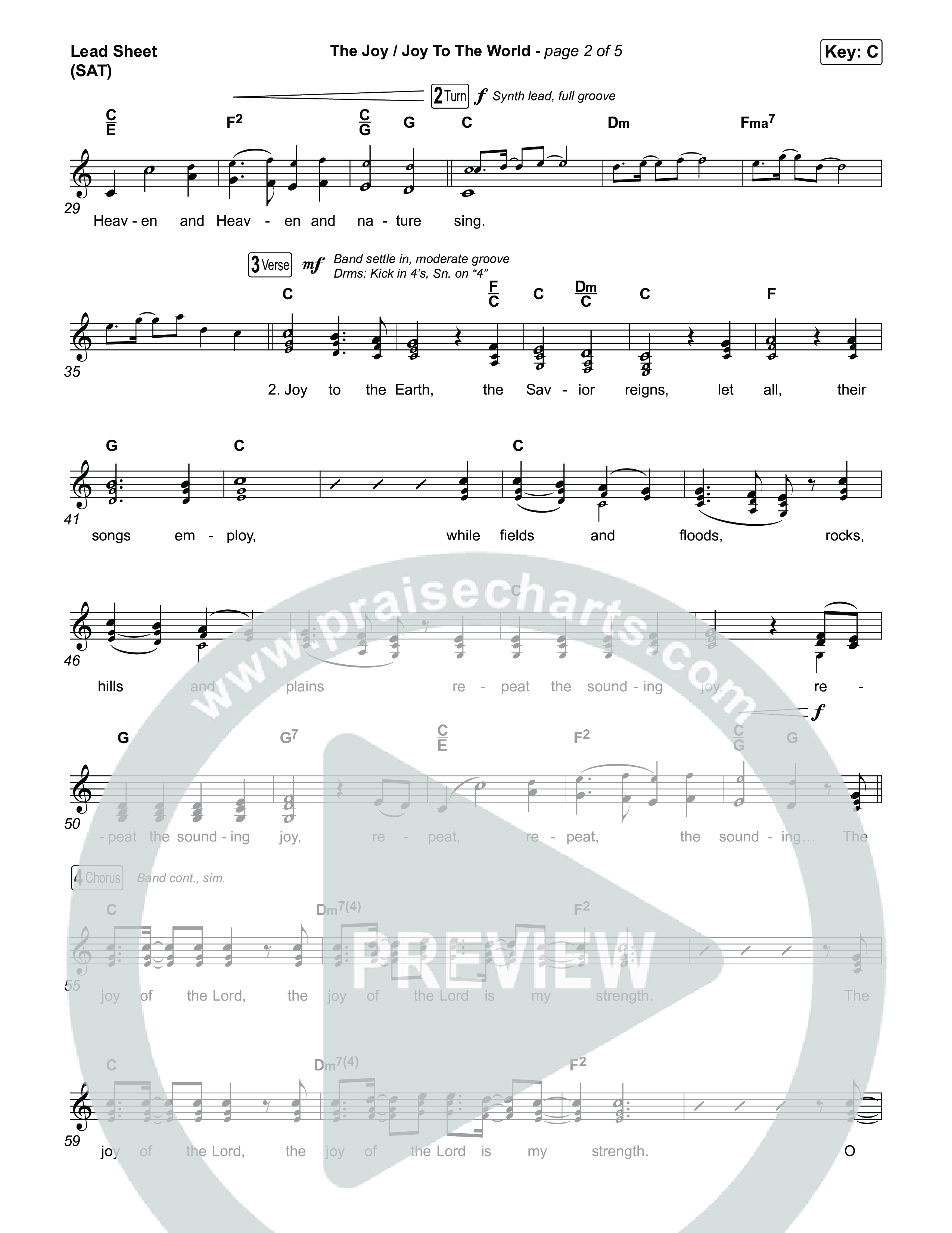 The Joy / Joy To The World (Choral/SATB) Lead Sheet (SAT) (Travis Cottrell / Arr. Mason Brown / Arr. Daniel Galbraith)