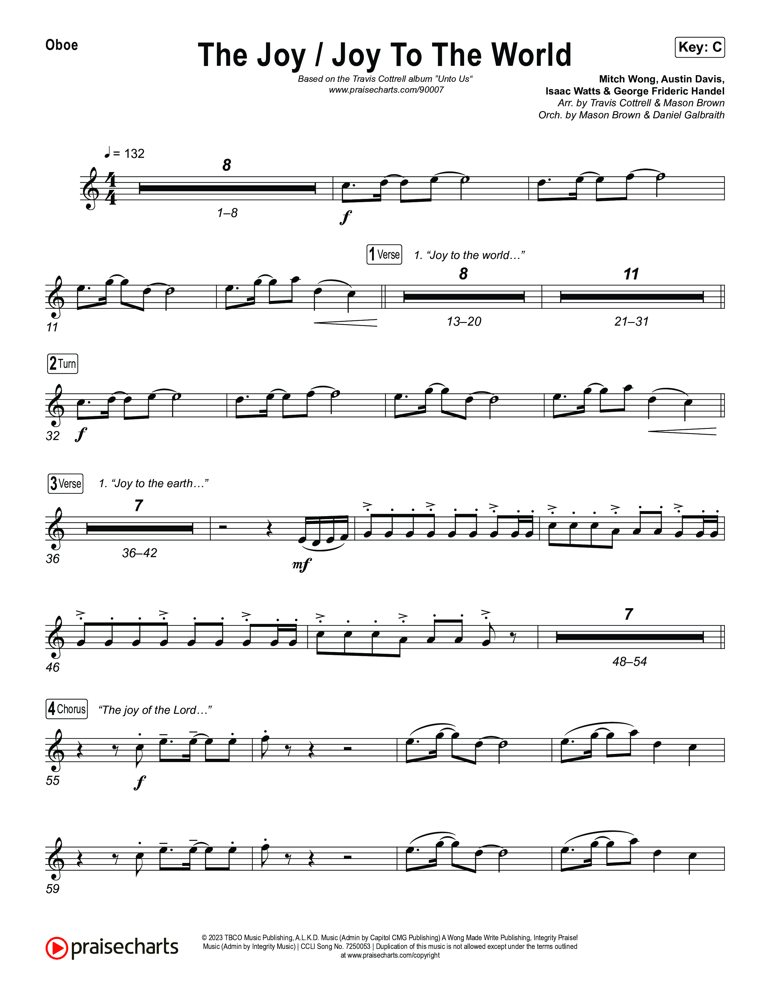 The Joy / Joy To The World (Choral/SATB) Oboe (Travis Cottrell / Arr. Mason Brown / Arr. Daniel Galbraith)
