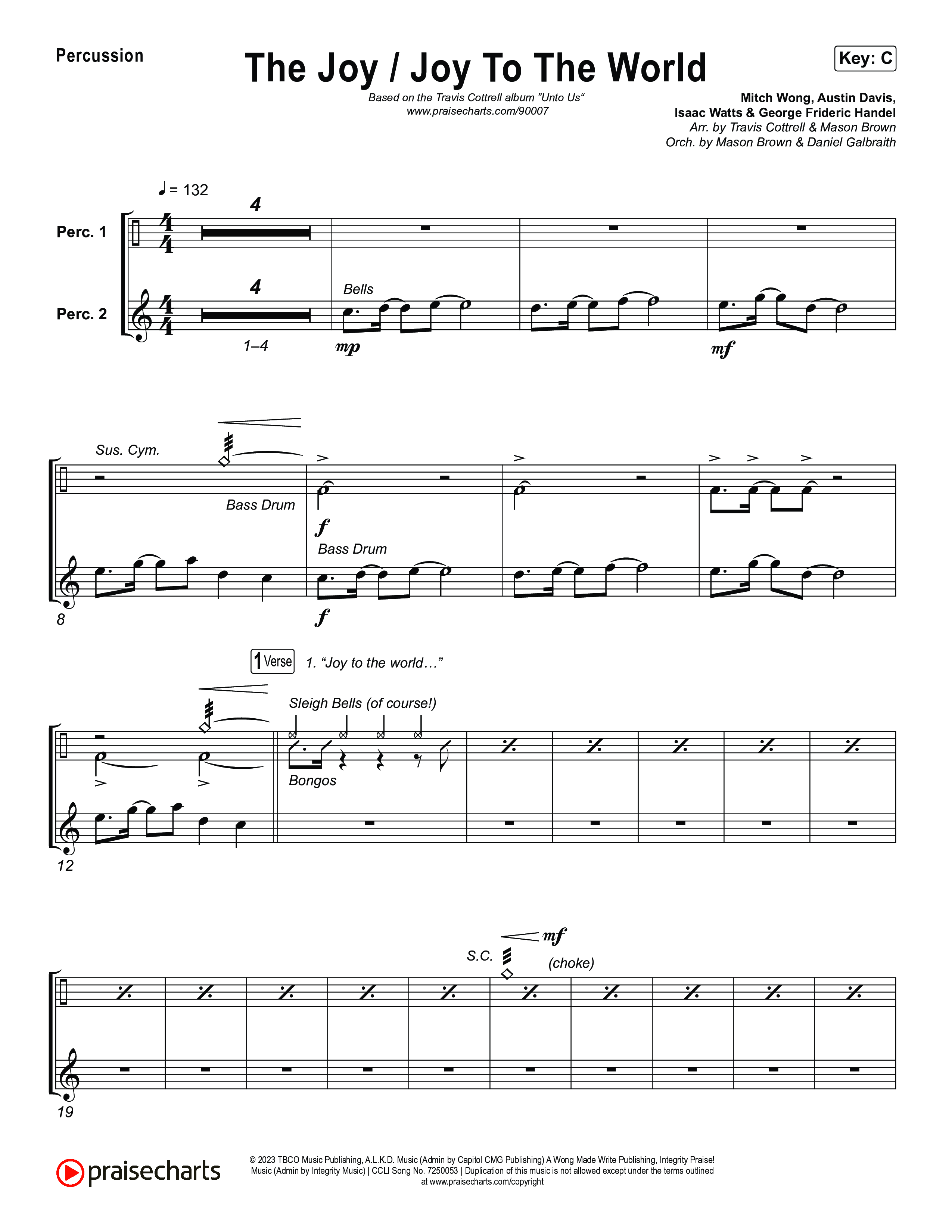 The Joy / Joy To The World (Choral/SATB) Percussion (Travis Cottrell / Arr. Mason Brown / Arr. Daniel Galbraith)