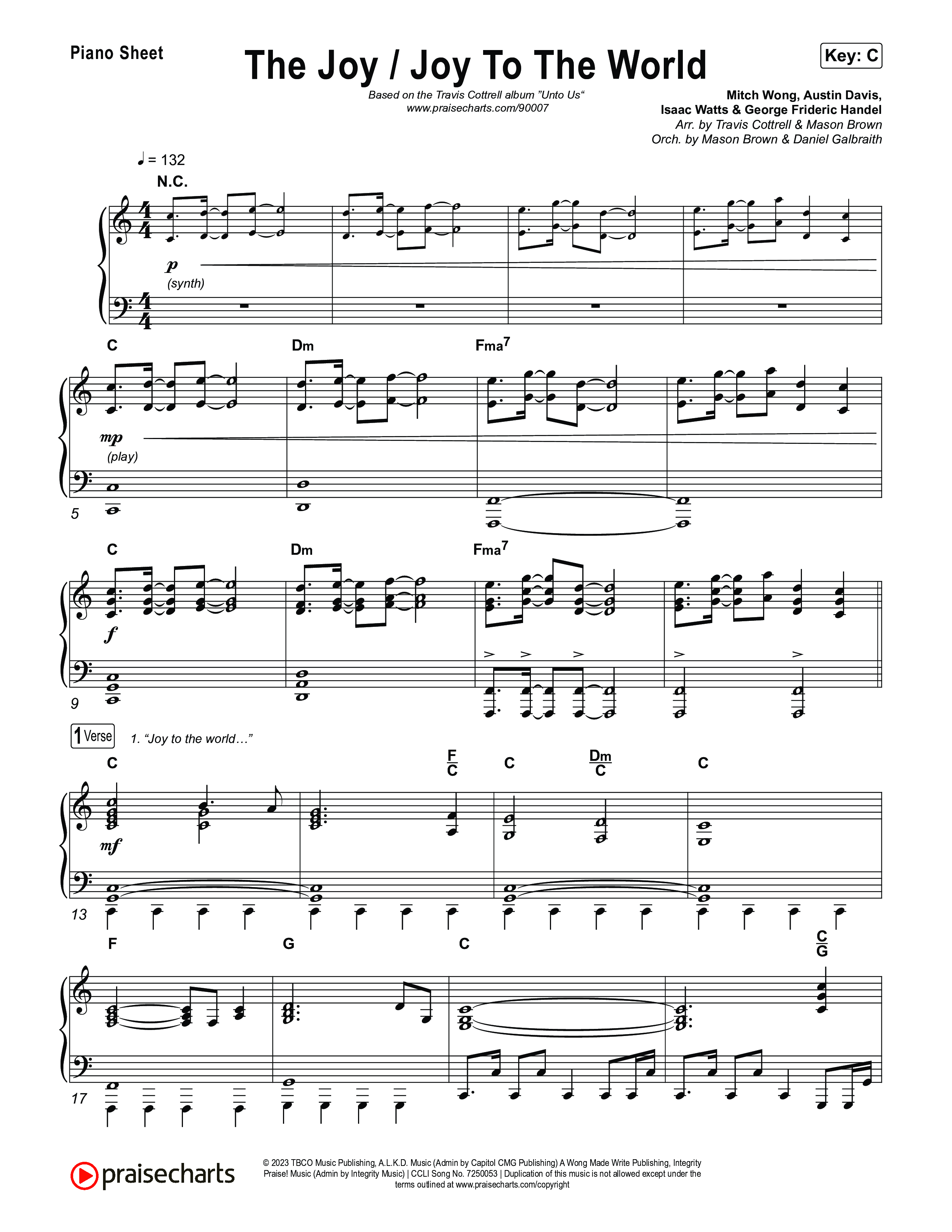 The Joy / Joy To The World (Choral/SATB) Piano Sheet (Travis Cottrell / Arr. Mason Brown / Arr. Daniel Galbraith)