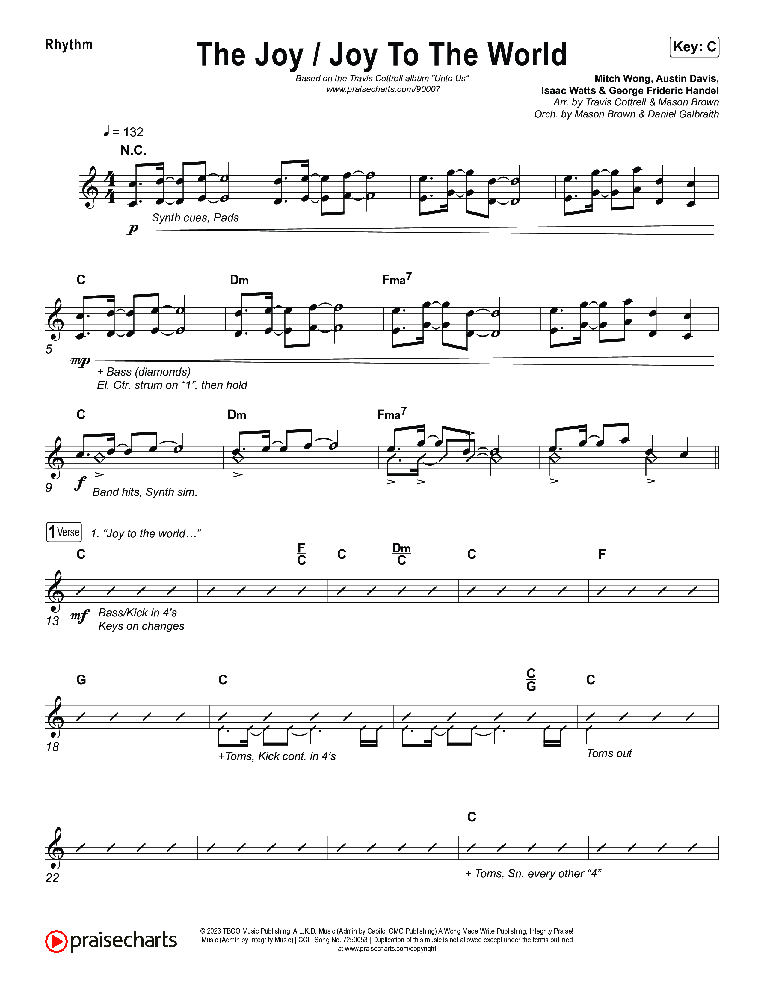 The Joy / Joy To The World (Choral/SATB) Rhythm Chart (Travis Cottrell / Arr. Mason Brown / Arr. Daniel Galbraith)