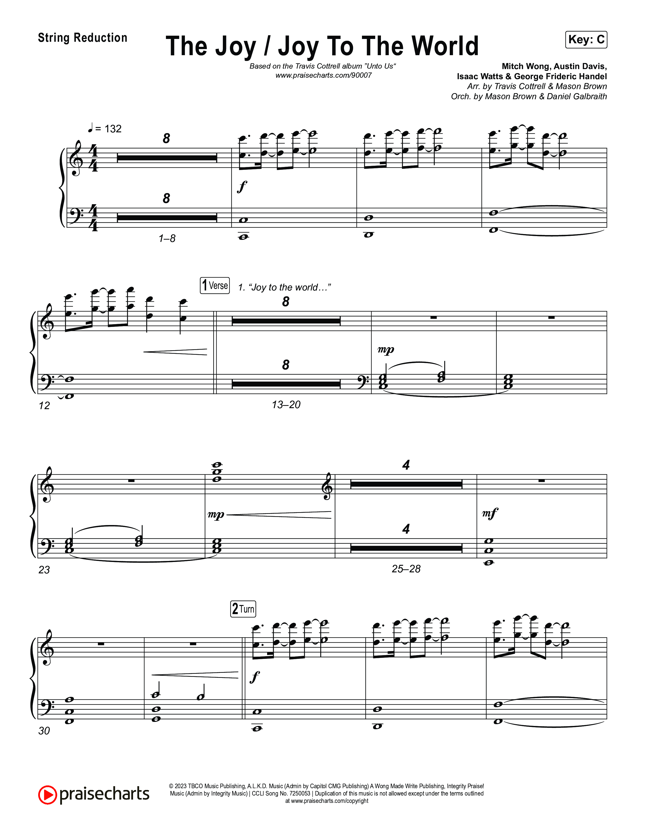 The Joy / Joy To The World (Choral/SATB) String Reduction (Travis Cottrell / Arr. Mason Brown / Arr. Daniel Galbraith)