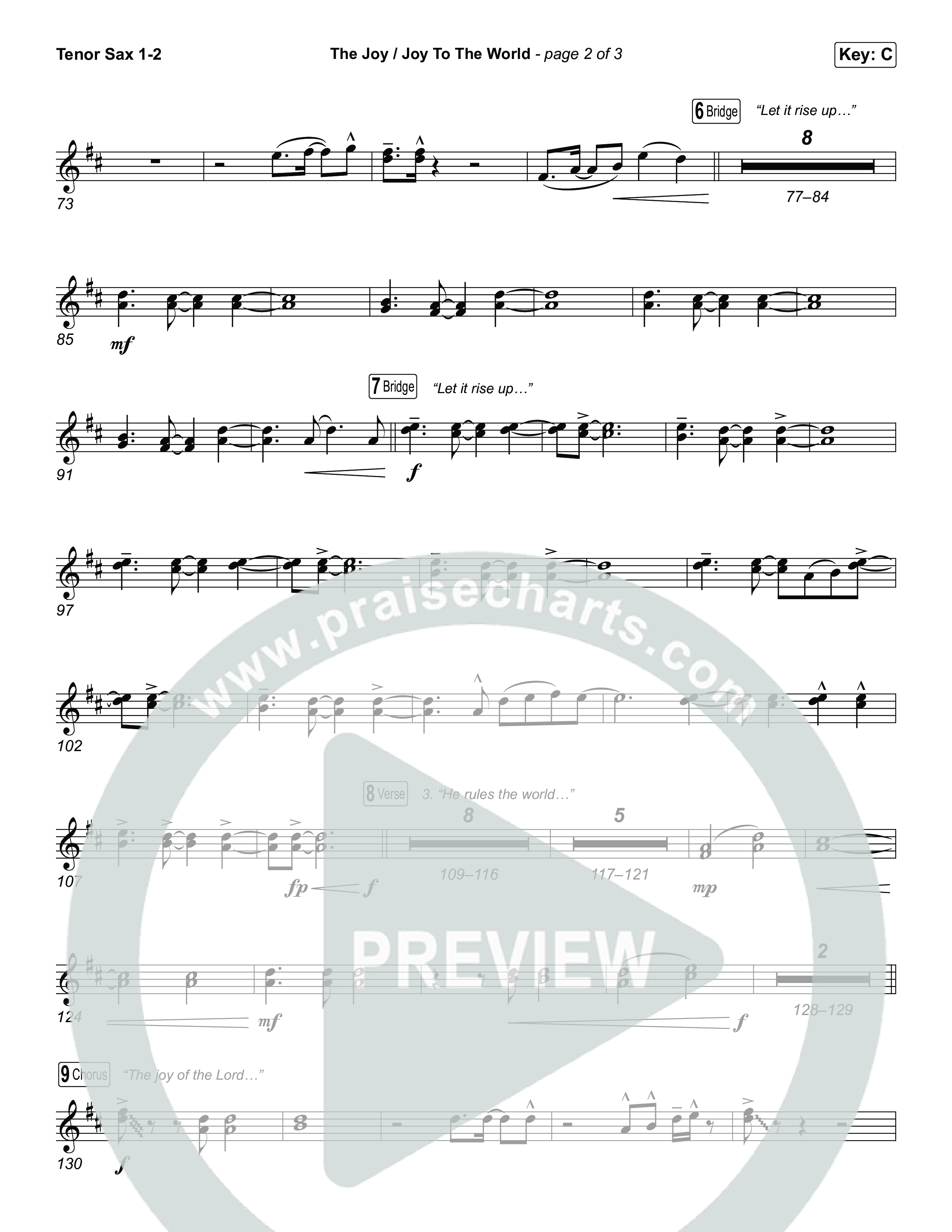 The Joy / Joy To The World (Choral/SATB) Tenor Sax 1,2 (Travis Cottrell / Arr. Mason Brown / Arr. Daniel Galbraith)