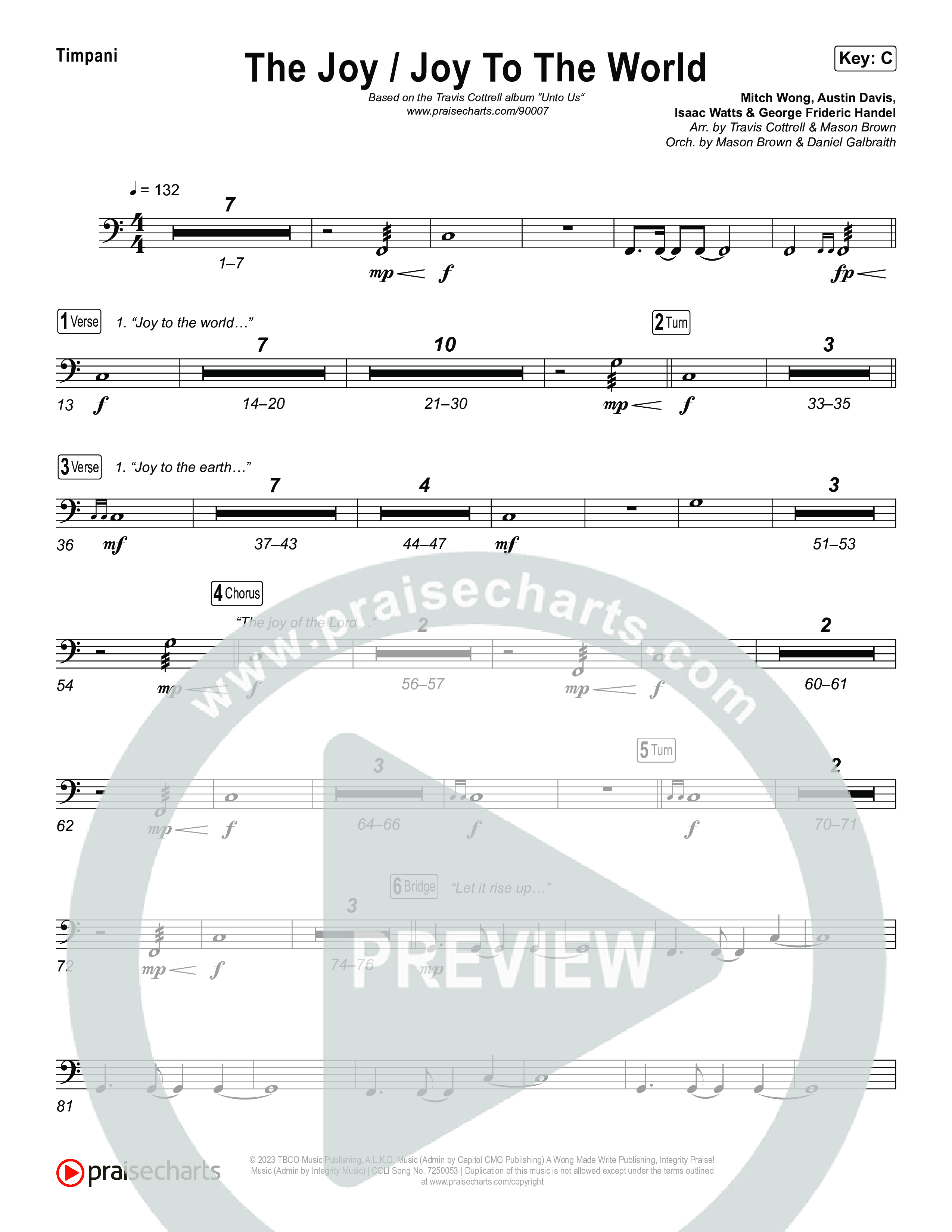 The Joy / Joy To The World (Choral/SATB) Timpani (Travis Cottrell / Arr. Mason Brown / Arr. Daniel Galbraith)