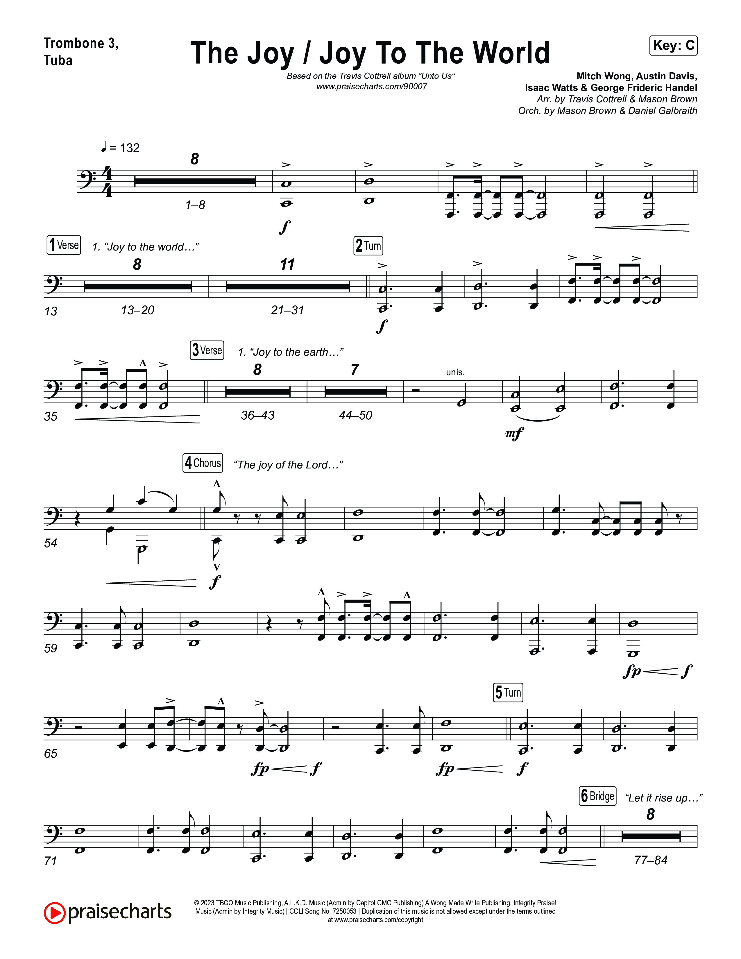 The Joy / Joy To The World (Choral/SATB) Trombone 3/Tuba (Travis Cottrell / Arr. Mason Brown / Arr. Daniel Galbraith)