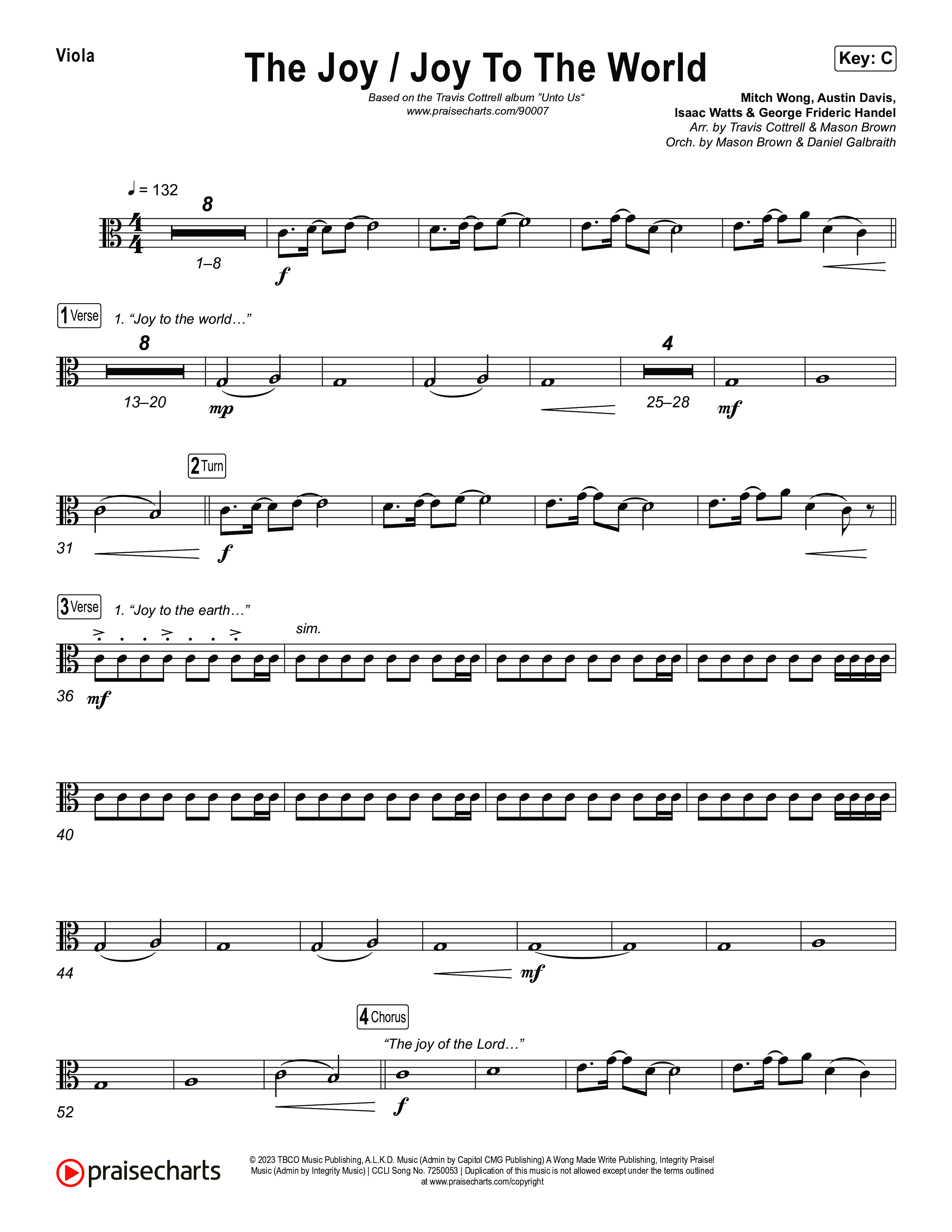 The Joy / Joy To The World (Choral/SATB) Viola (Travis Cottrell / Arr. Mason Brown / Arr. Daniel Galbraith)