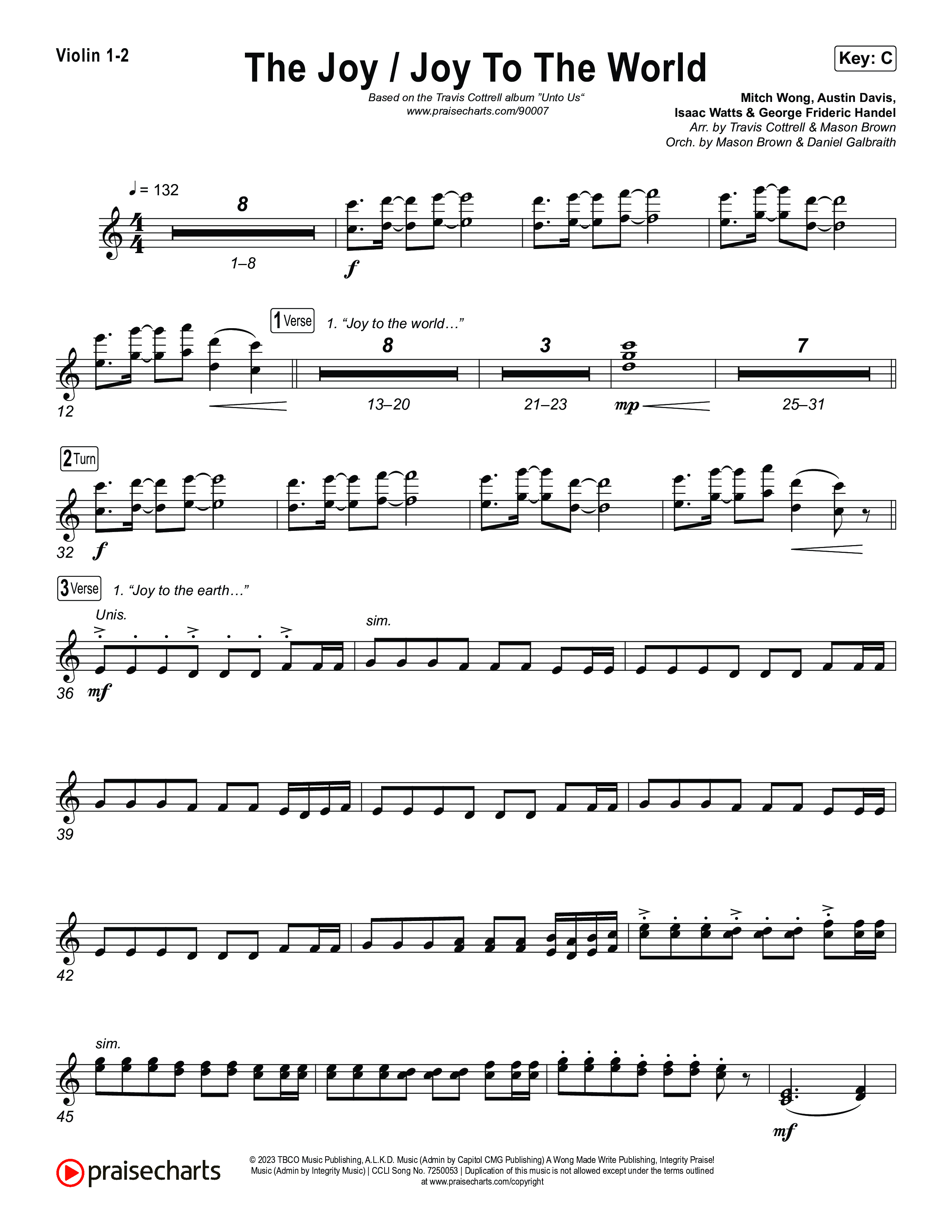 The Joy / Joy To The World (Choral/SATB) String Pack (Travis Cottrell / Arr. Mason Brown / Arr. Daniel Galbraith)