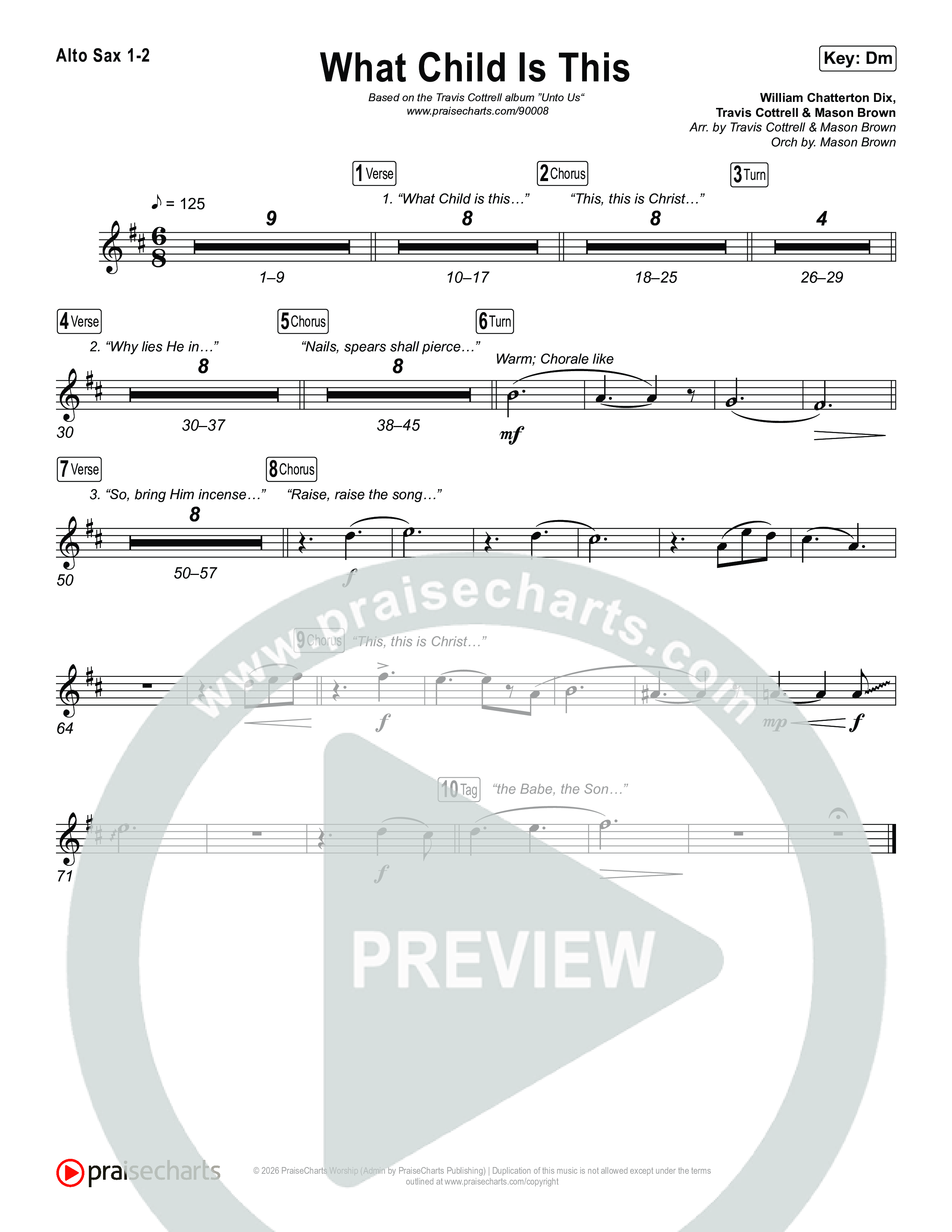 What Child Is This (Choral/SATB) Alto Sax 1,2 (Travis Cottrell / Arr. Mason Brown)