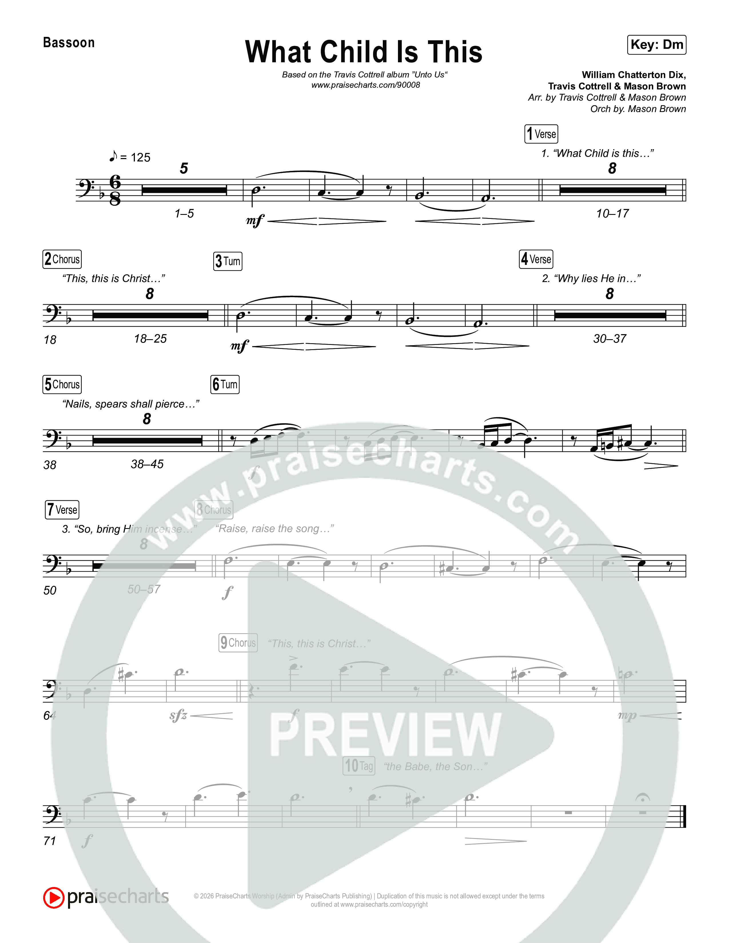 What Child Is This (Choral/SATB) Bassoon (Travis Cottrell / Arr. Mason Brown)