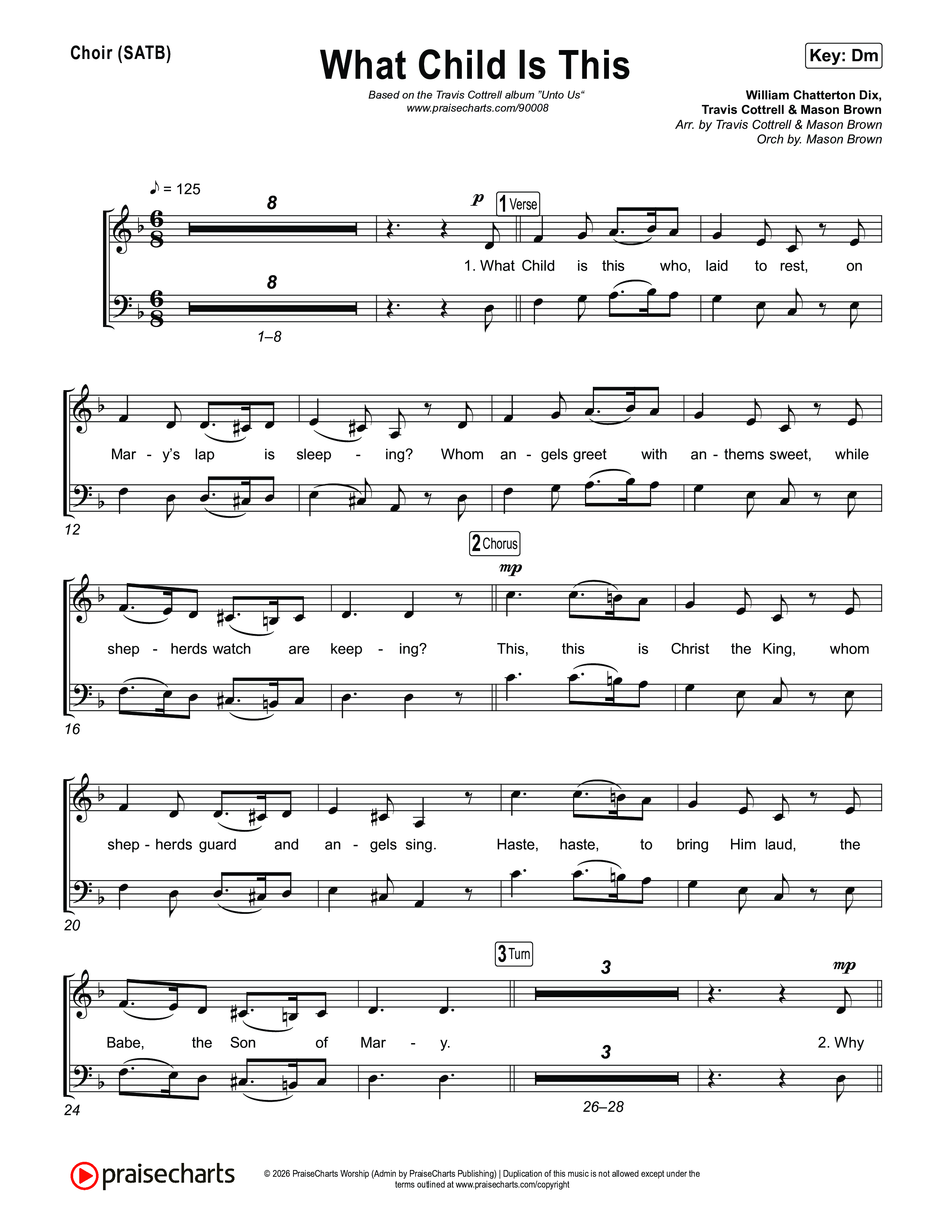 What Child Is This (Choral/SATB) Choir Sheet (SATB) (Travis Cottrell / Arr. Mason Brown)