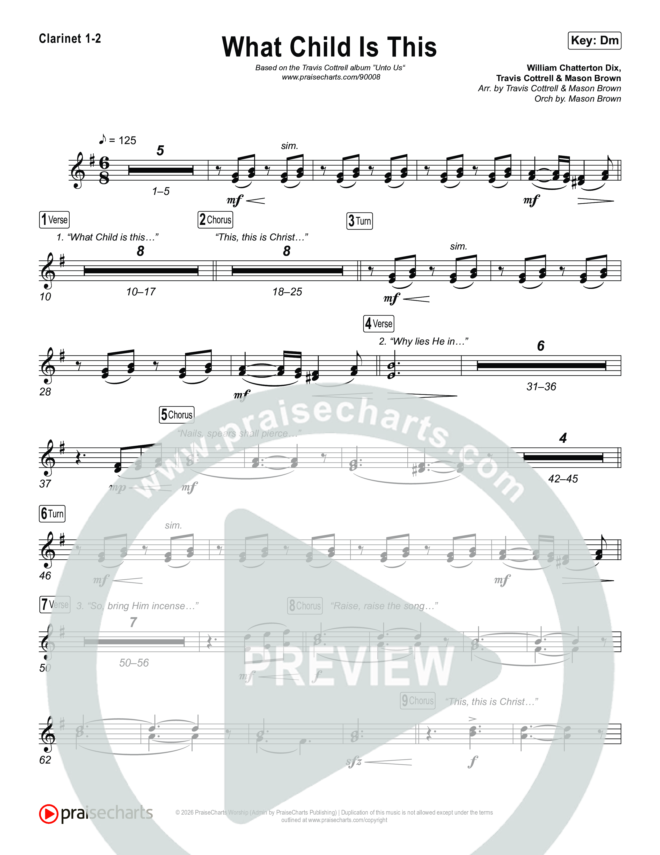 What Child Is This (Choral/SATB) Clarinet 1,2 (Travis Cottrell / Arr. Mason Brown)