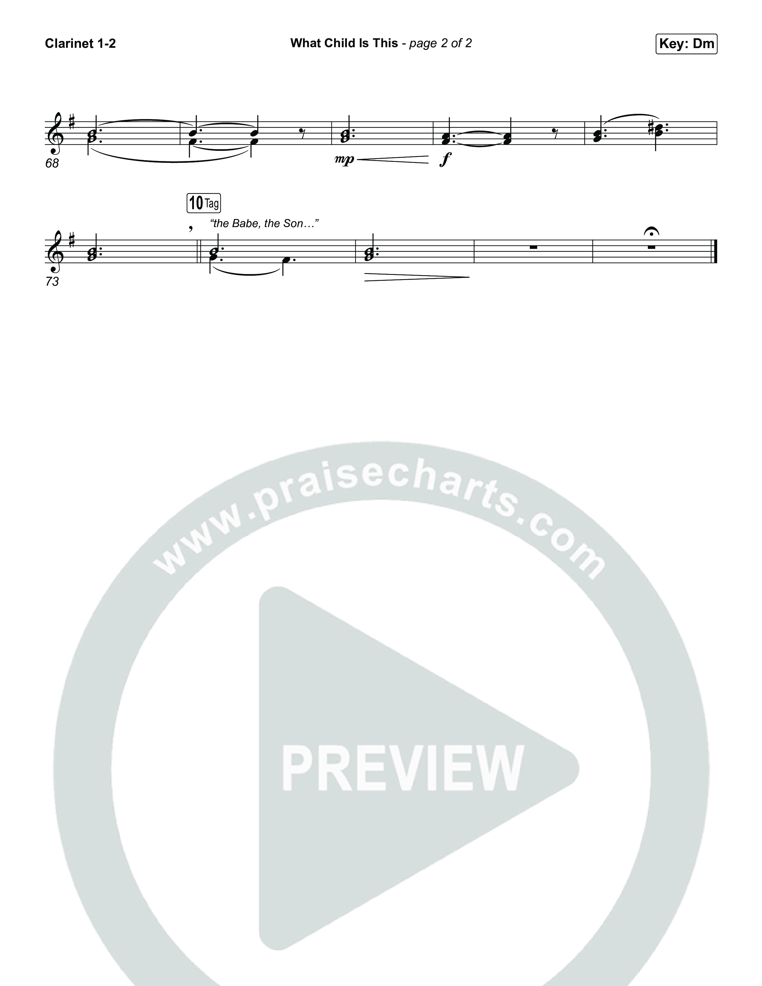 What Child Is This (Choral/SATB) Clarinet 1,2 (Travis Cottrell / Arr. Mason Brown)